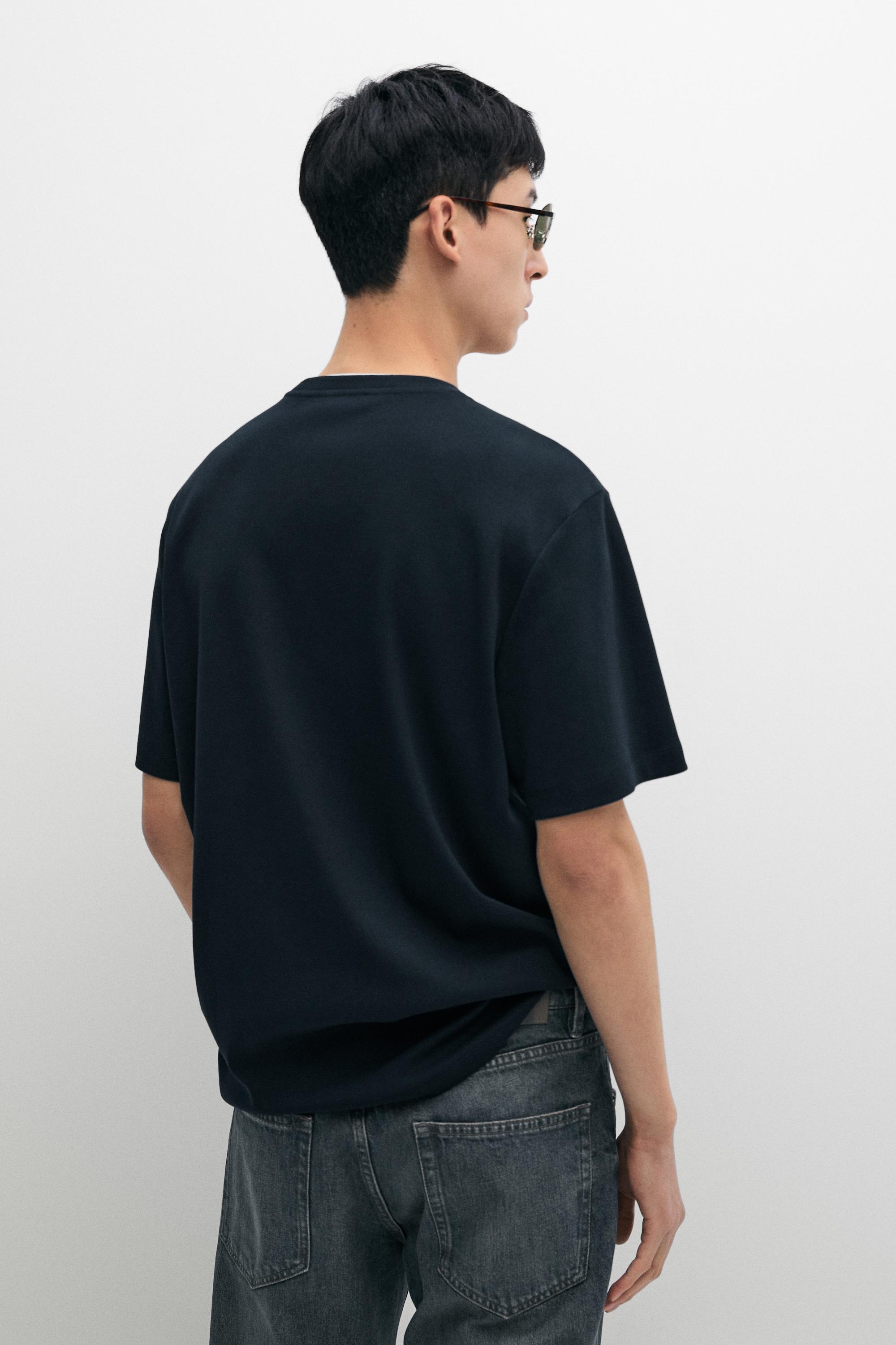 100% cotton layered collar T-shirt — NAVY BLUE