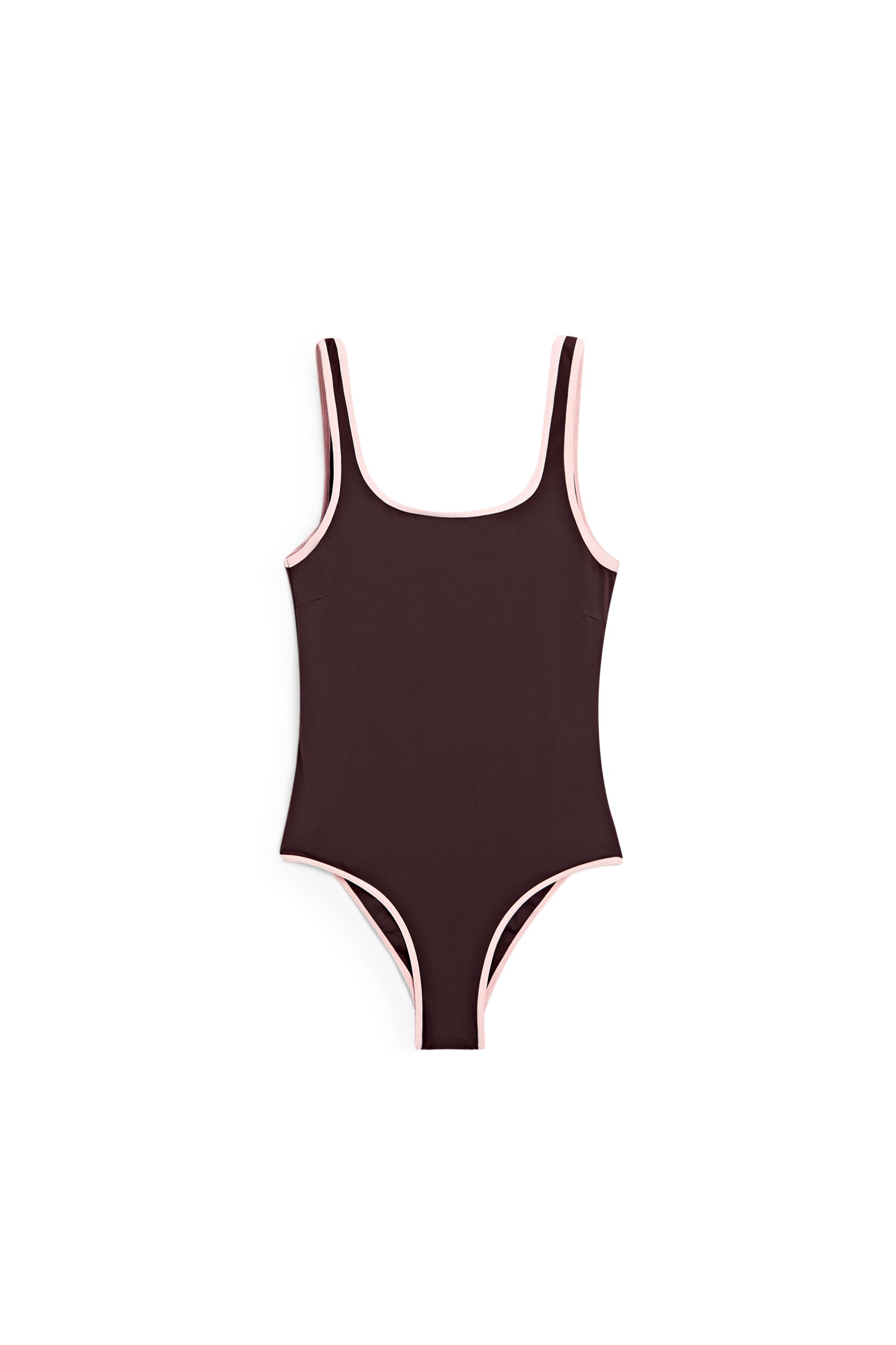 Contrast plain swimsuit — PALE PINK