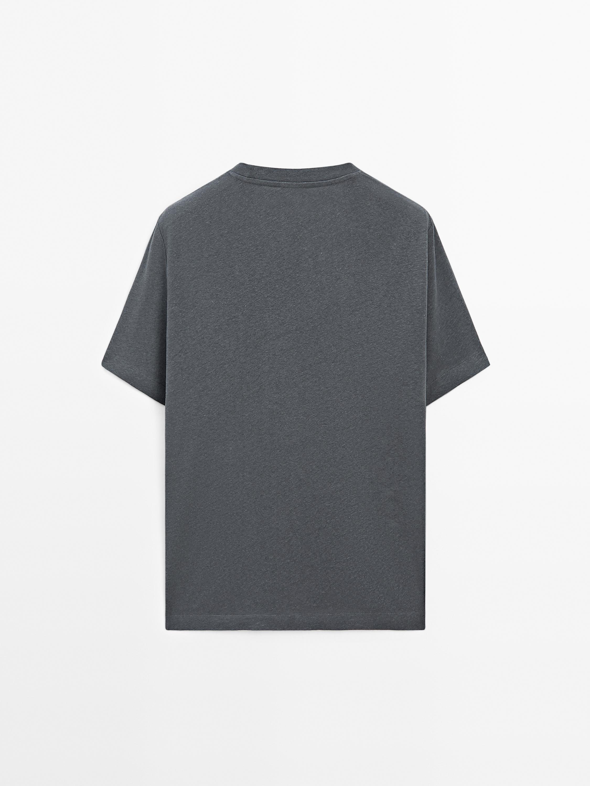Short sleeve linen and cotton blend T-shirt · Medium Grey