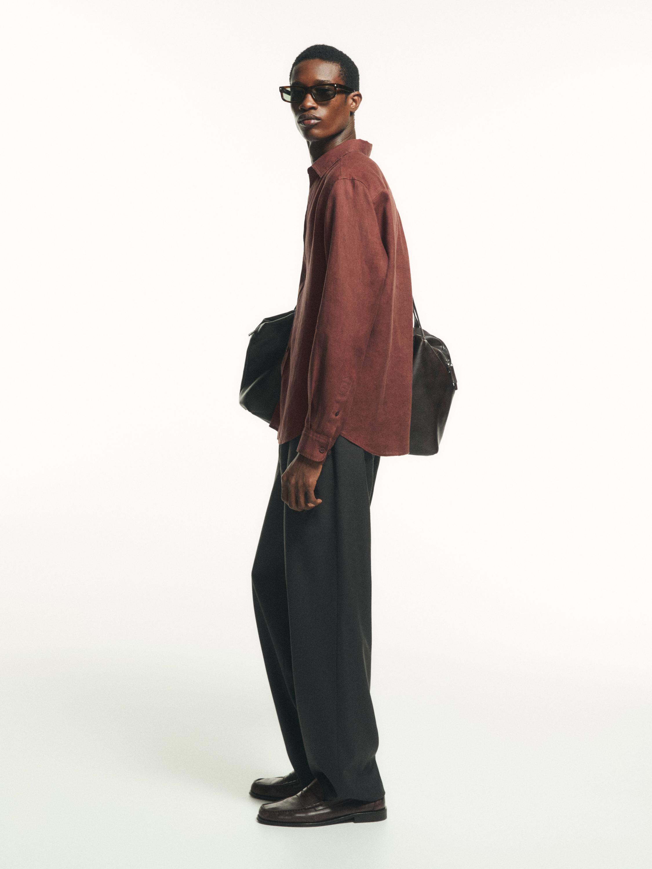 100% linen slim fit shirt — TERRA-COTTA