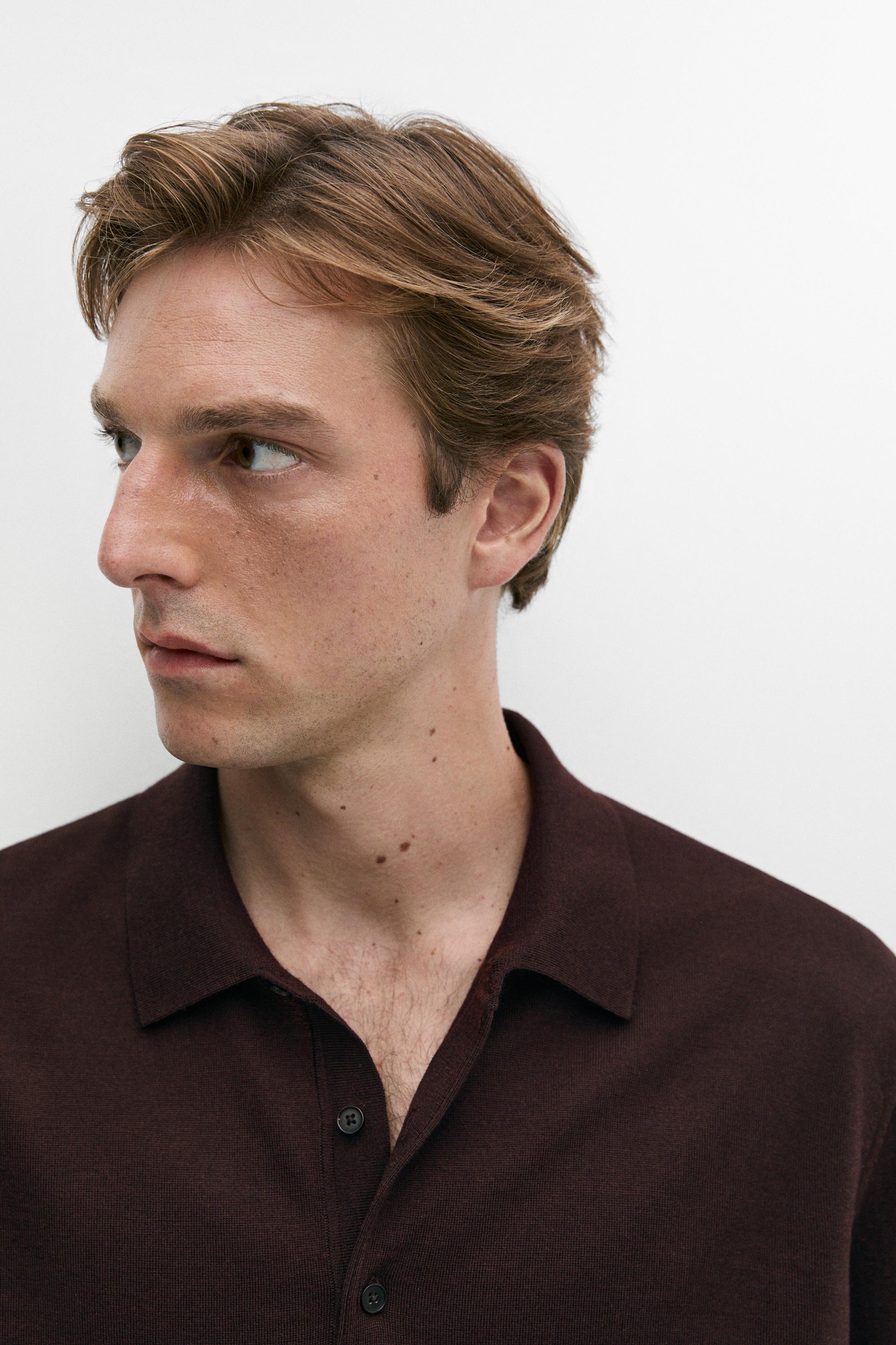 100% merino wool knit polo sweater — BURGUNDY
