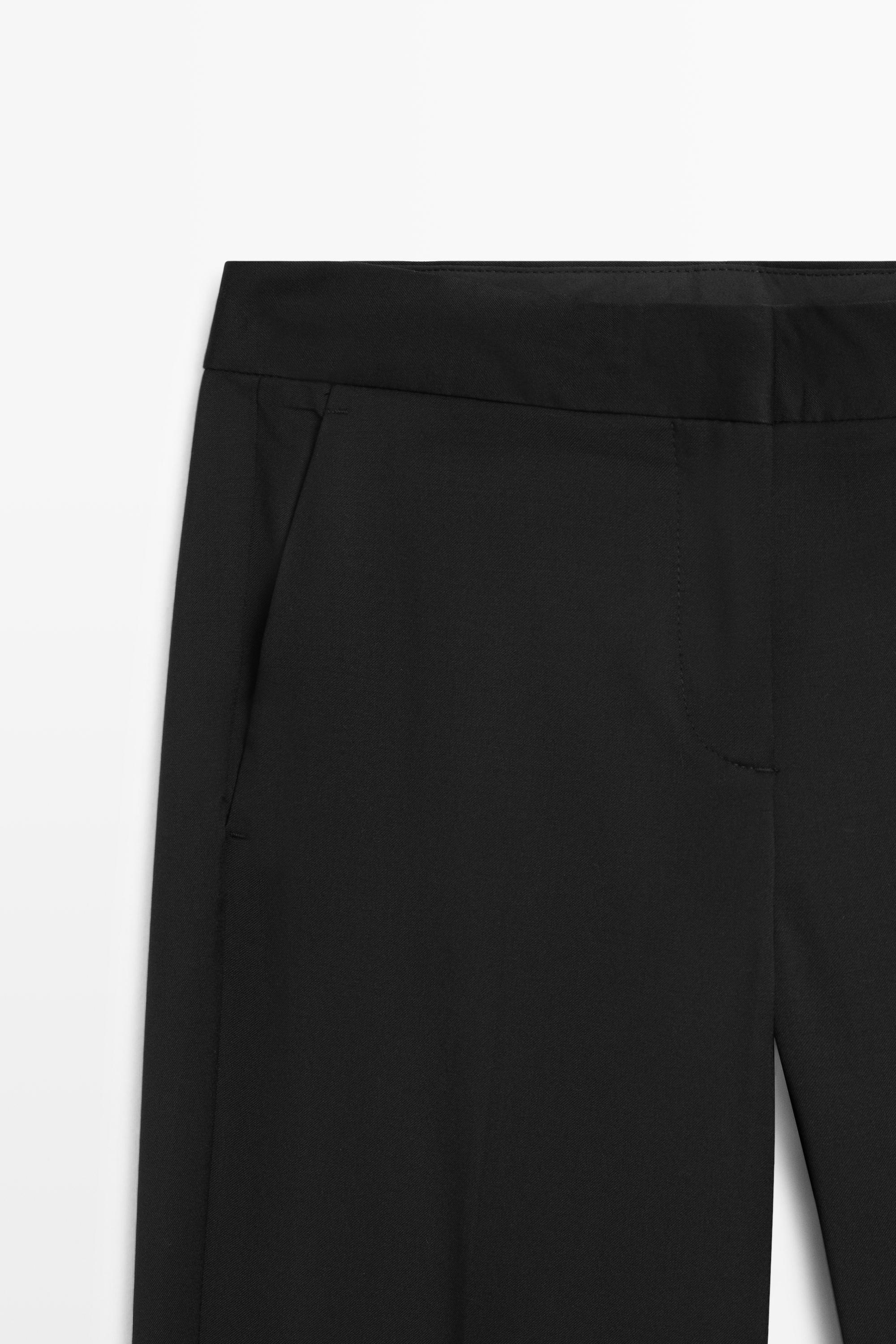 100% cool wool straight fit trousers — BLACK