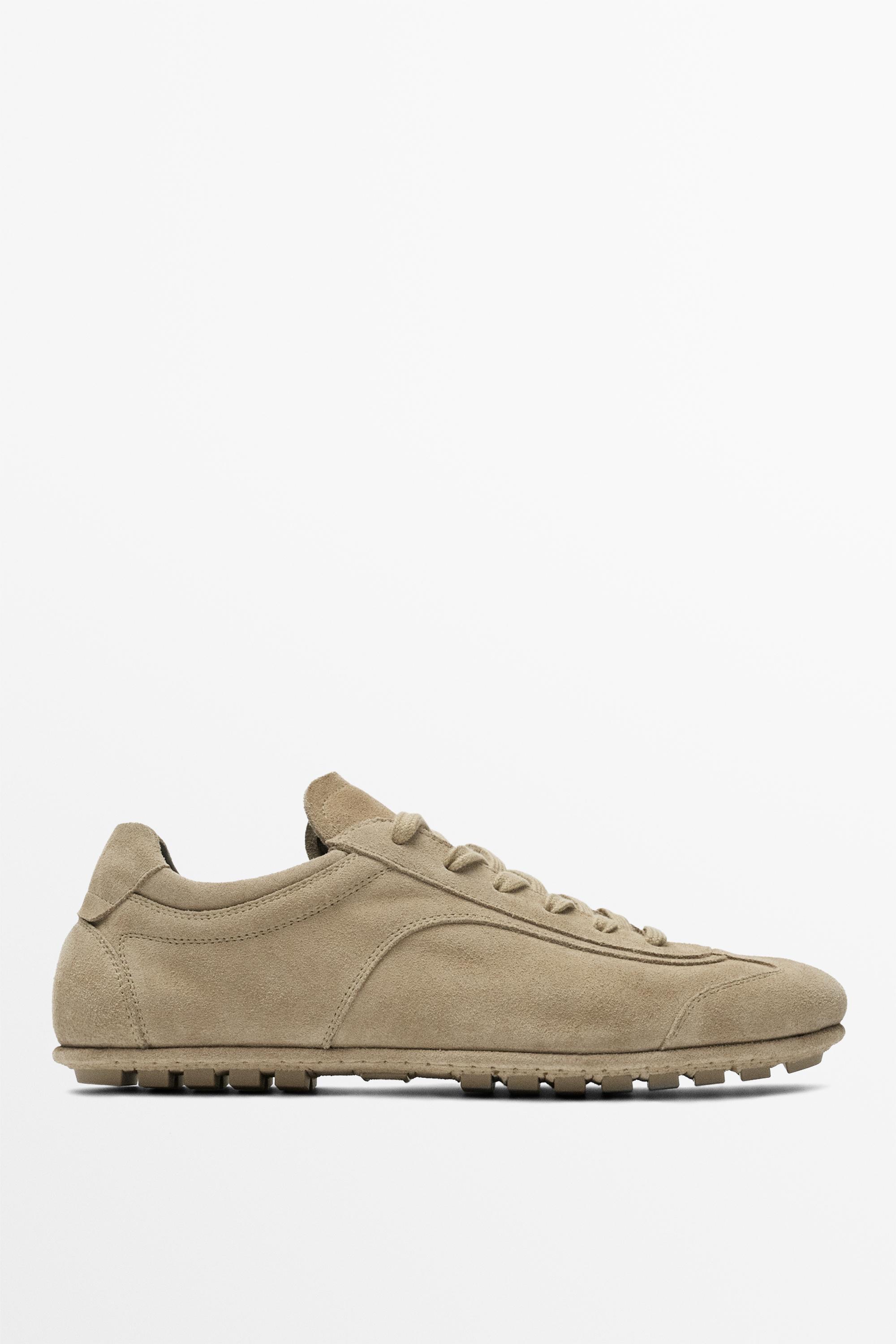 Split suede leather trainers — SAND