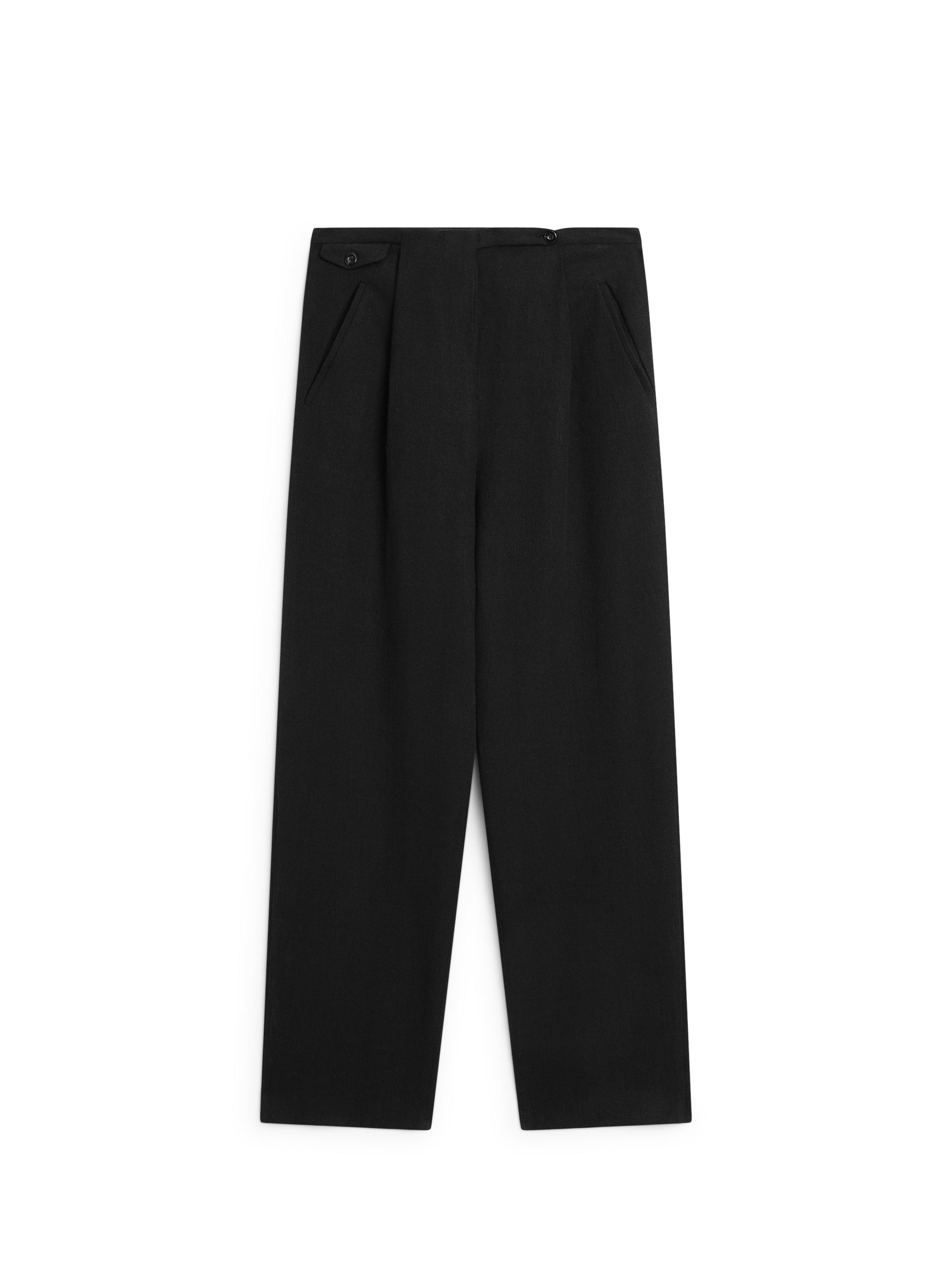 Flowing linen blend trousers with pocket details — BLACK