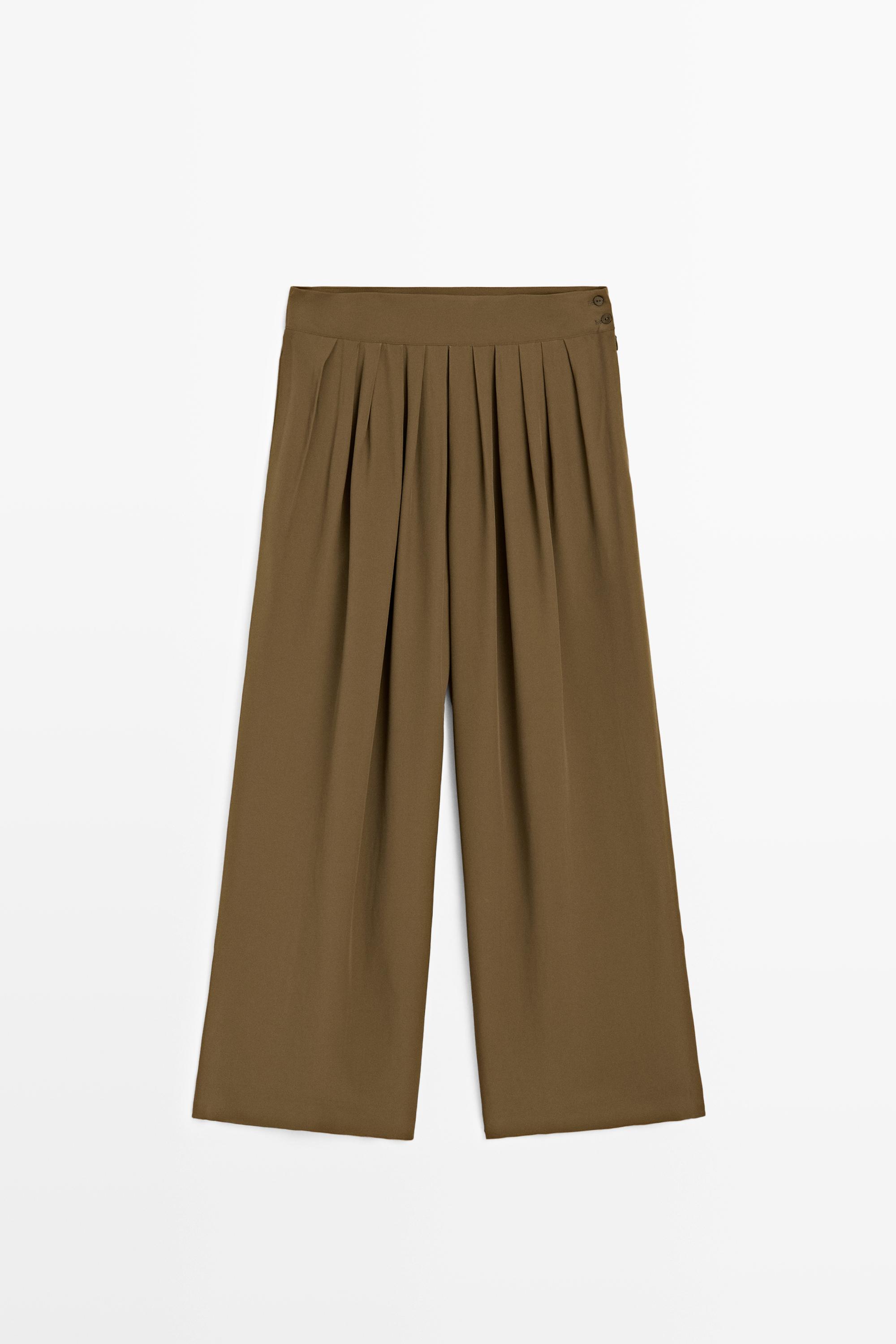 Total look flowing trousers with box pleats — MOSS GREEN