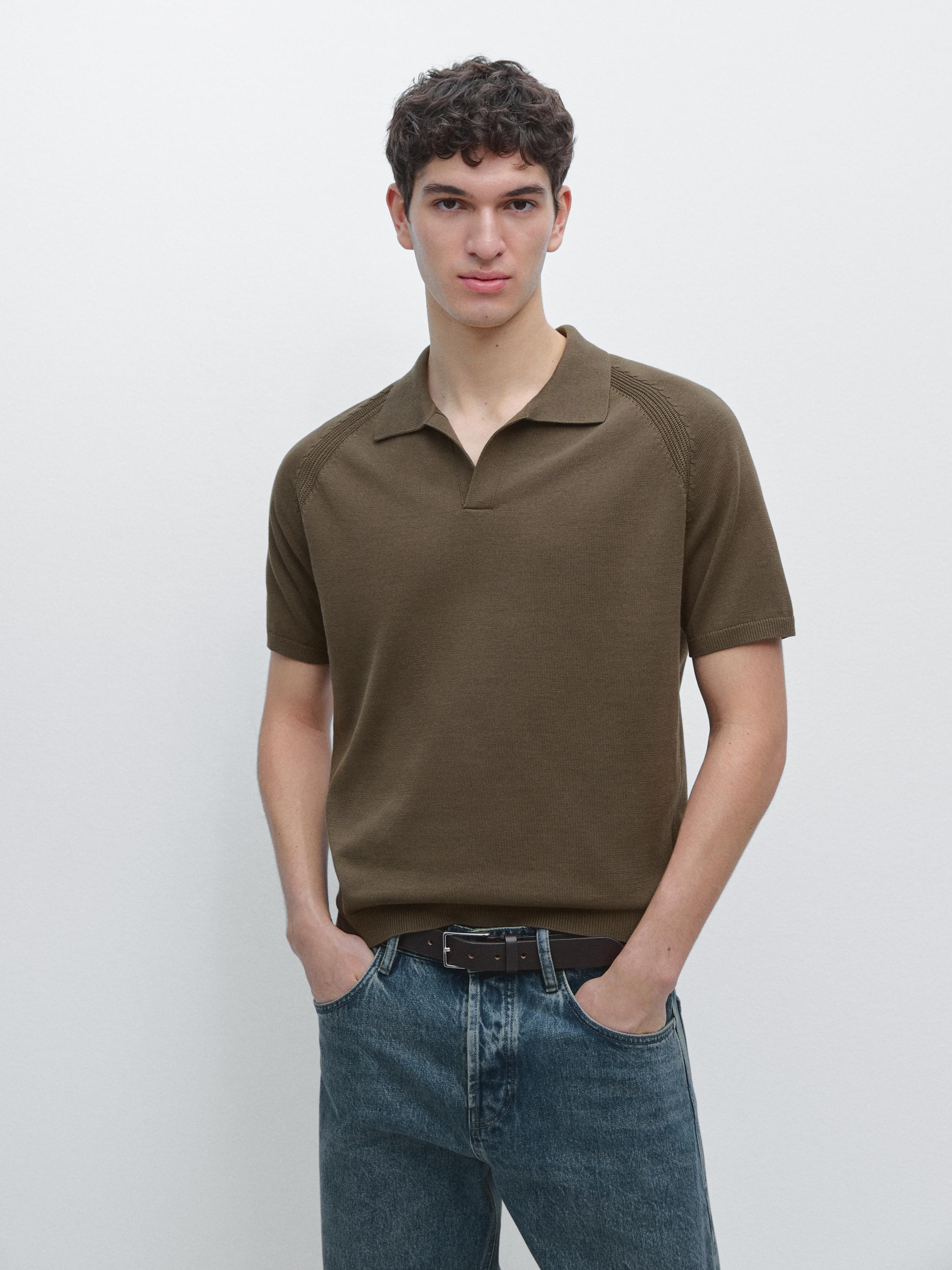 Short sleeve cotton knit polo shirt
