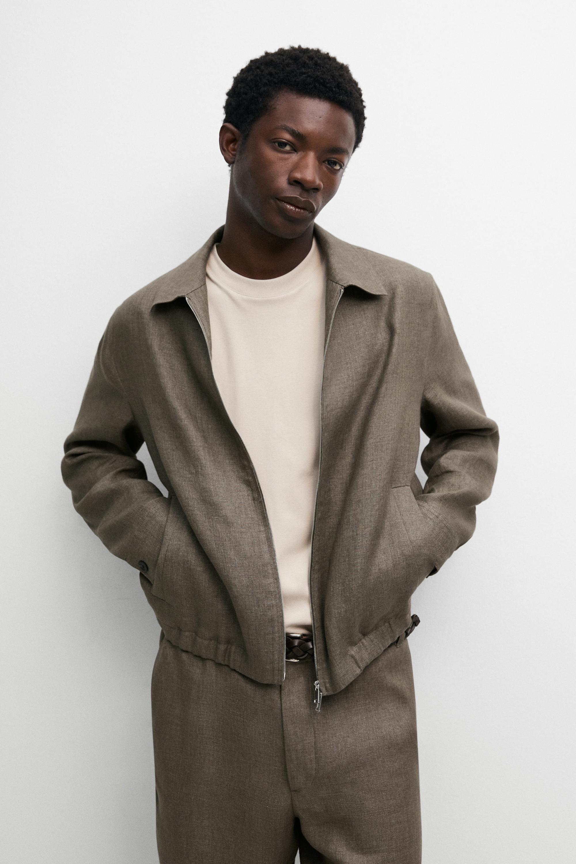 Faded linen total look jacket — GREENISH