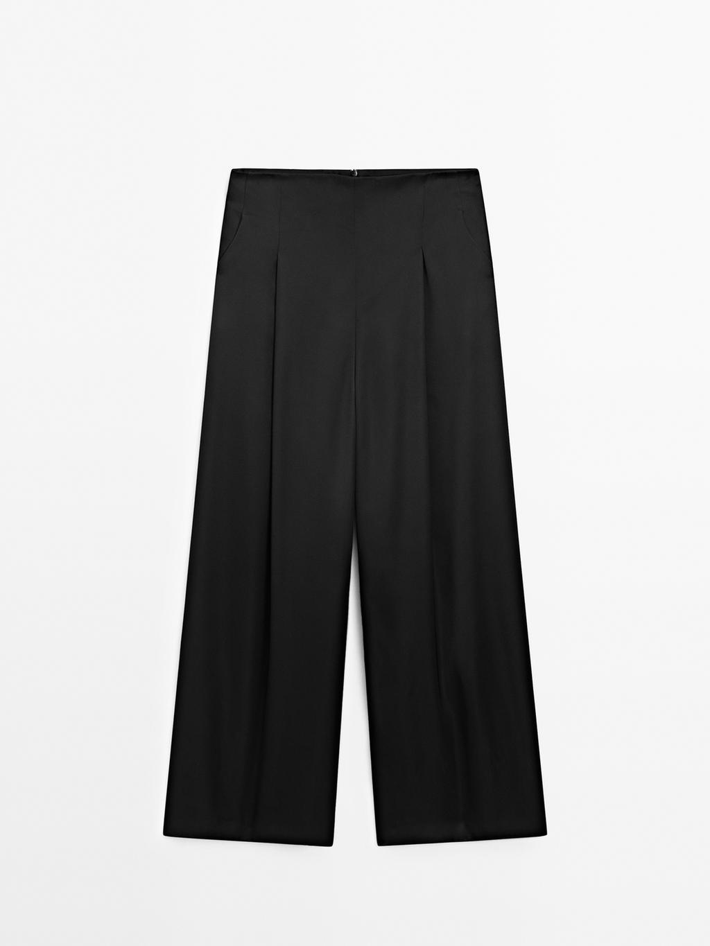 Straight-Leg Satin Trousers with Front Zip