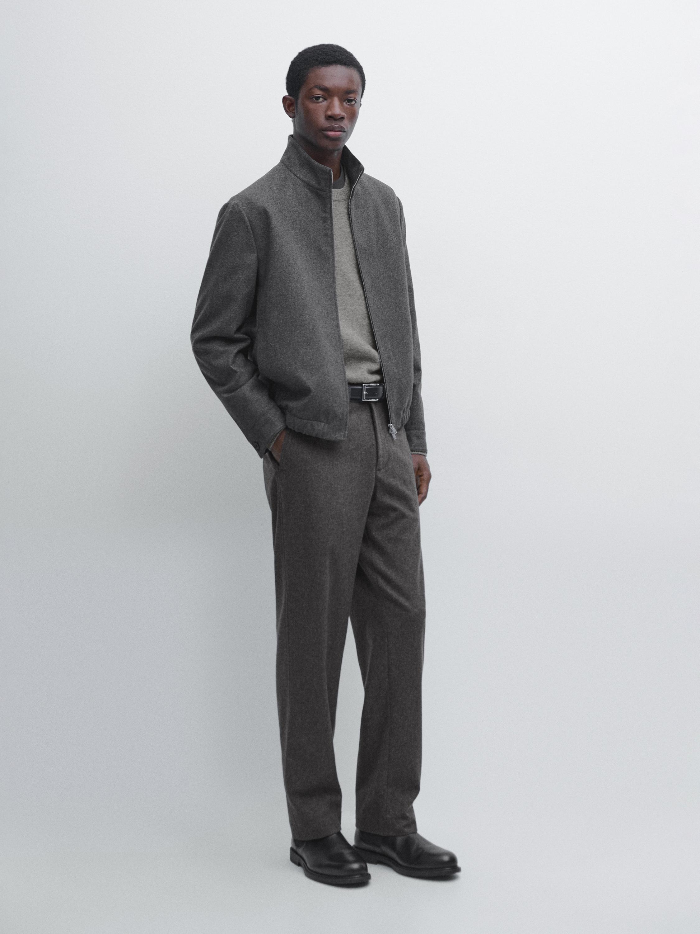 Wool blend flannel trousers — GREY