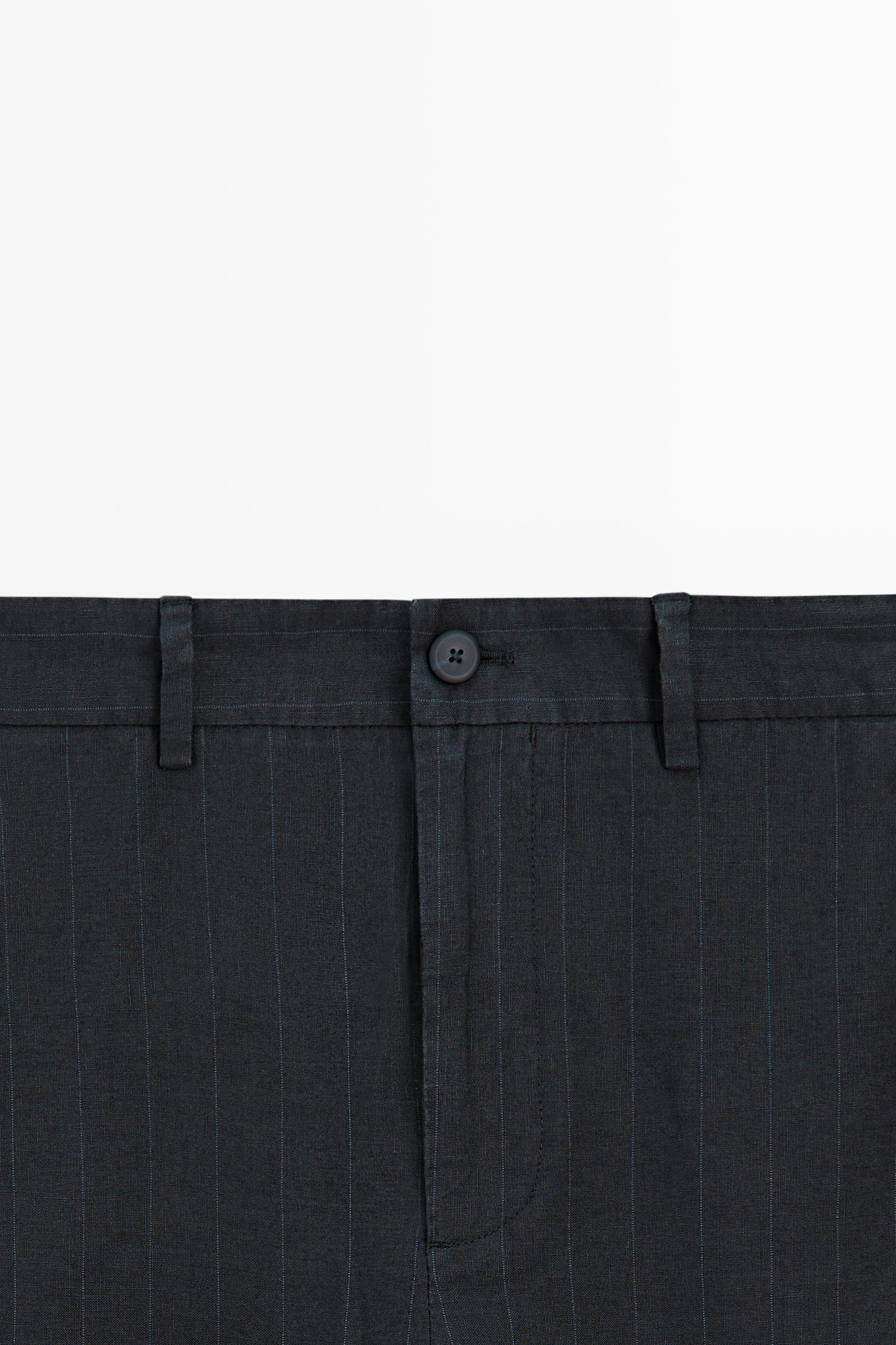 Linen trousers with striped detail — NAVY BLUE