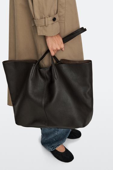 Large Nappa leather tote bag — BROWN 8