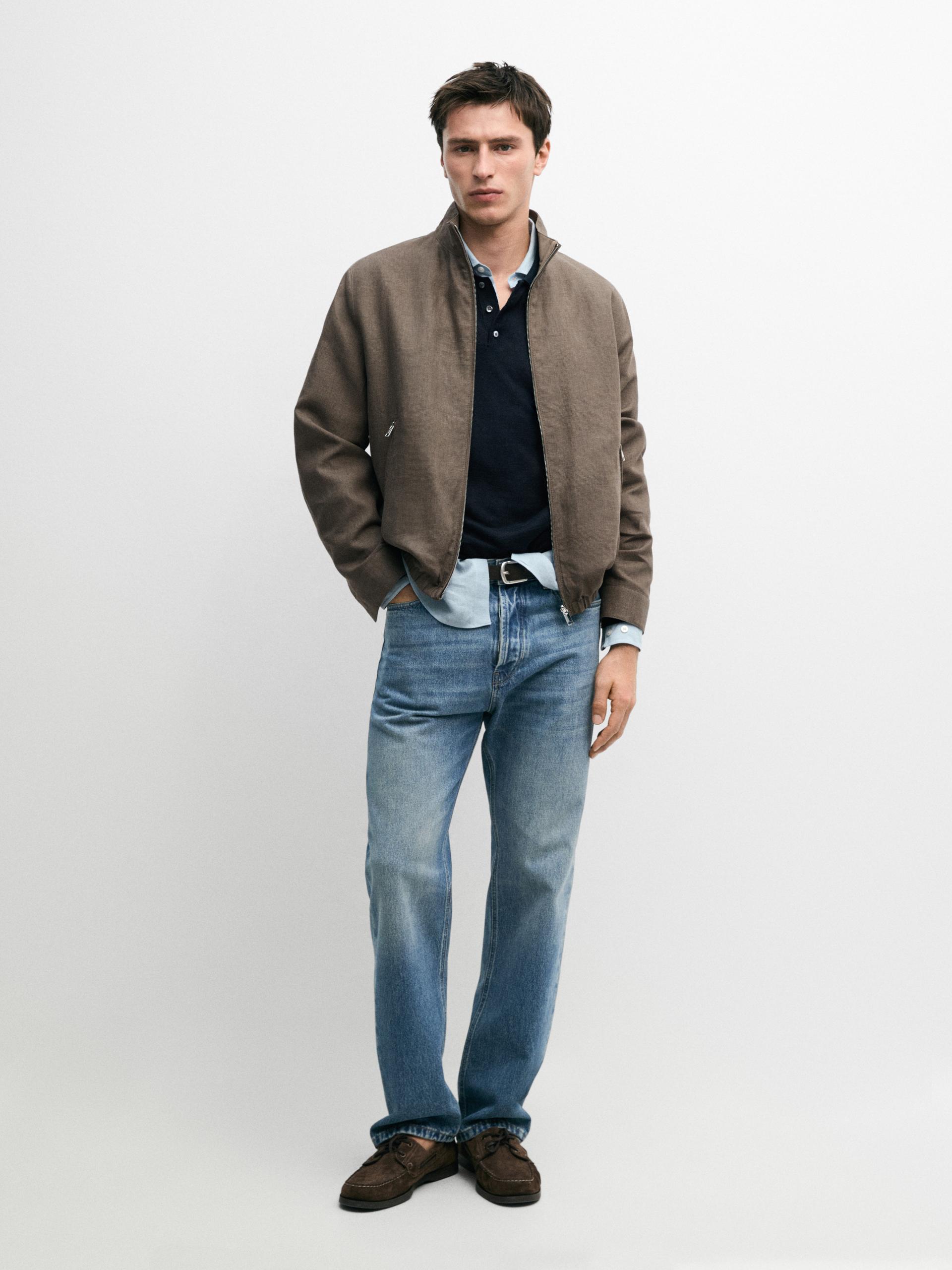 Blouson Court Réversible En Lin Mélangé - Vison - Xl - Massimo Dutti - Homme