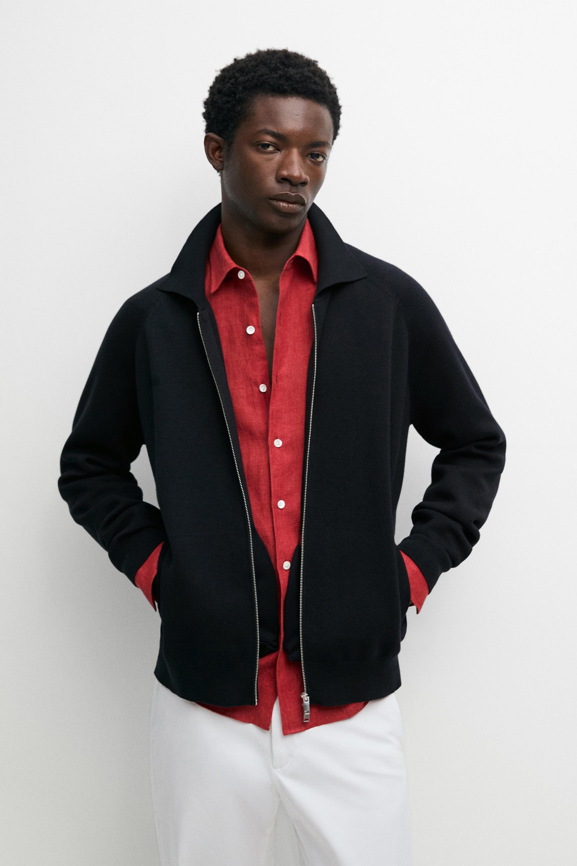 Cotton blend zip-up knit cardigan