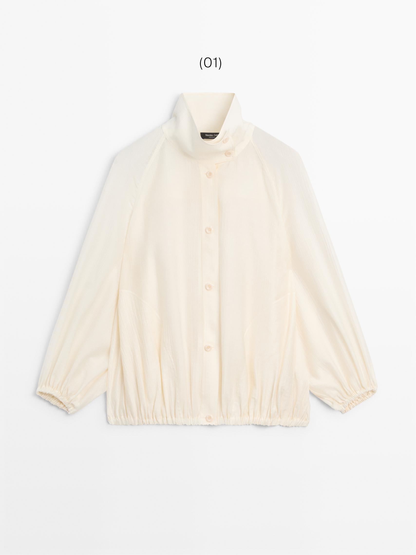 Fluid overshirt with puff detail — CREAM