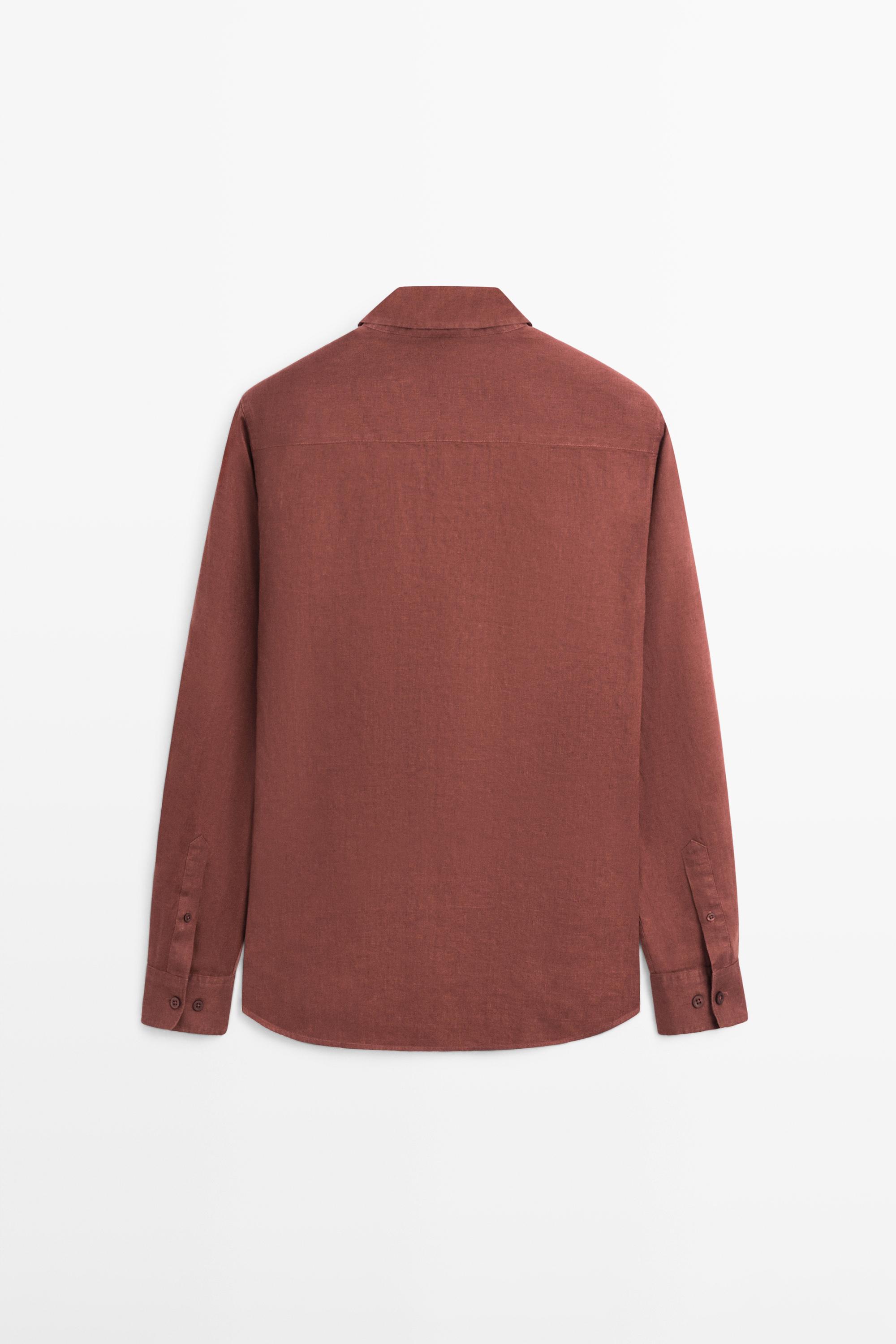 100% linen slim fit shirt — TERRA-COTTA