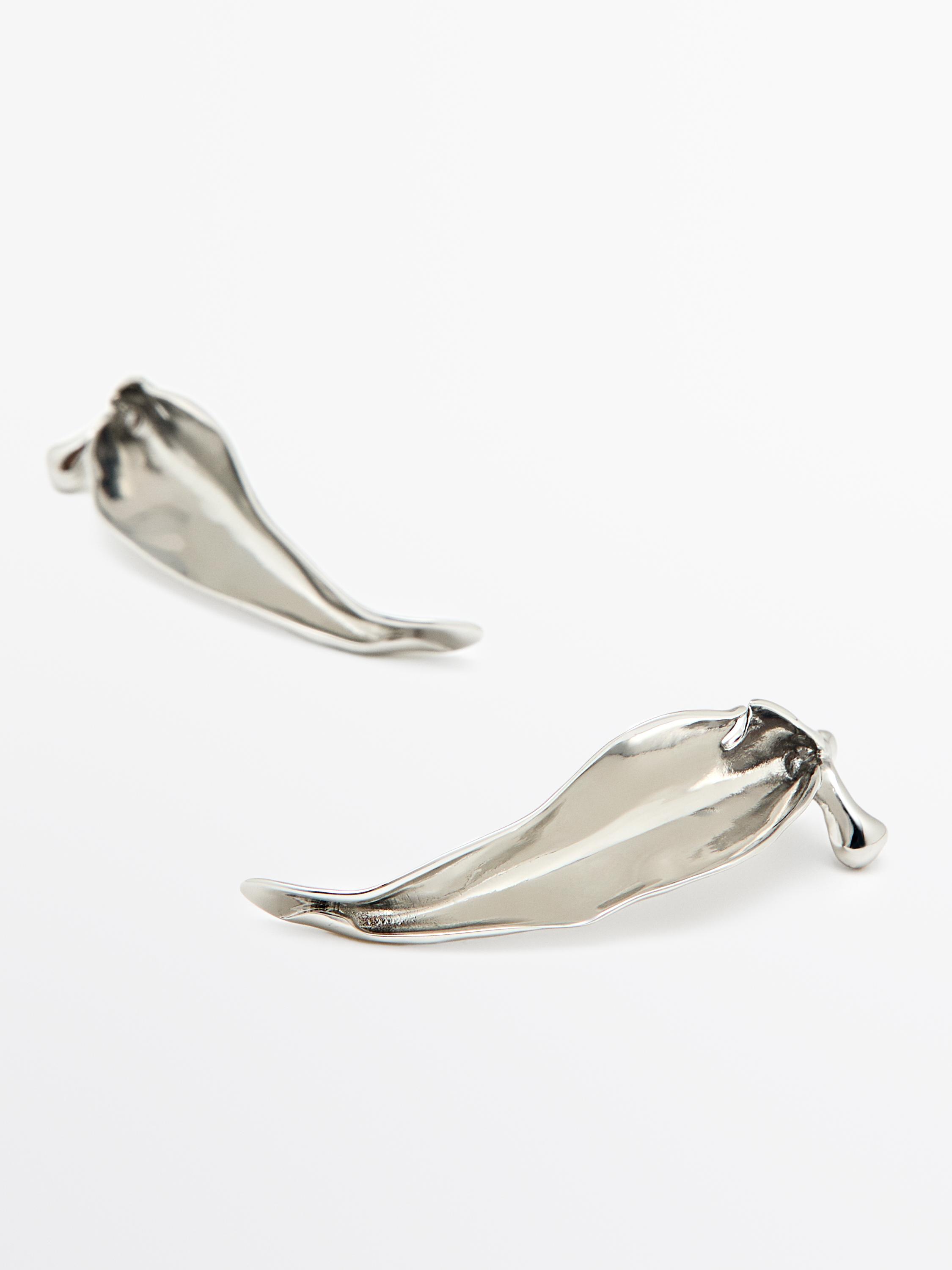 Irregular leaf earrings — SILVER (alternate view)