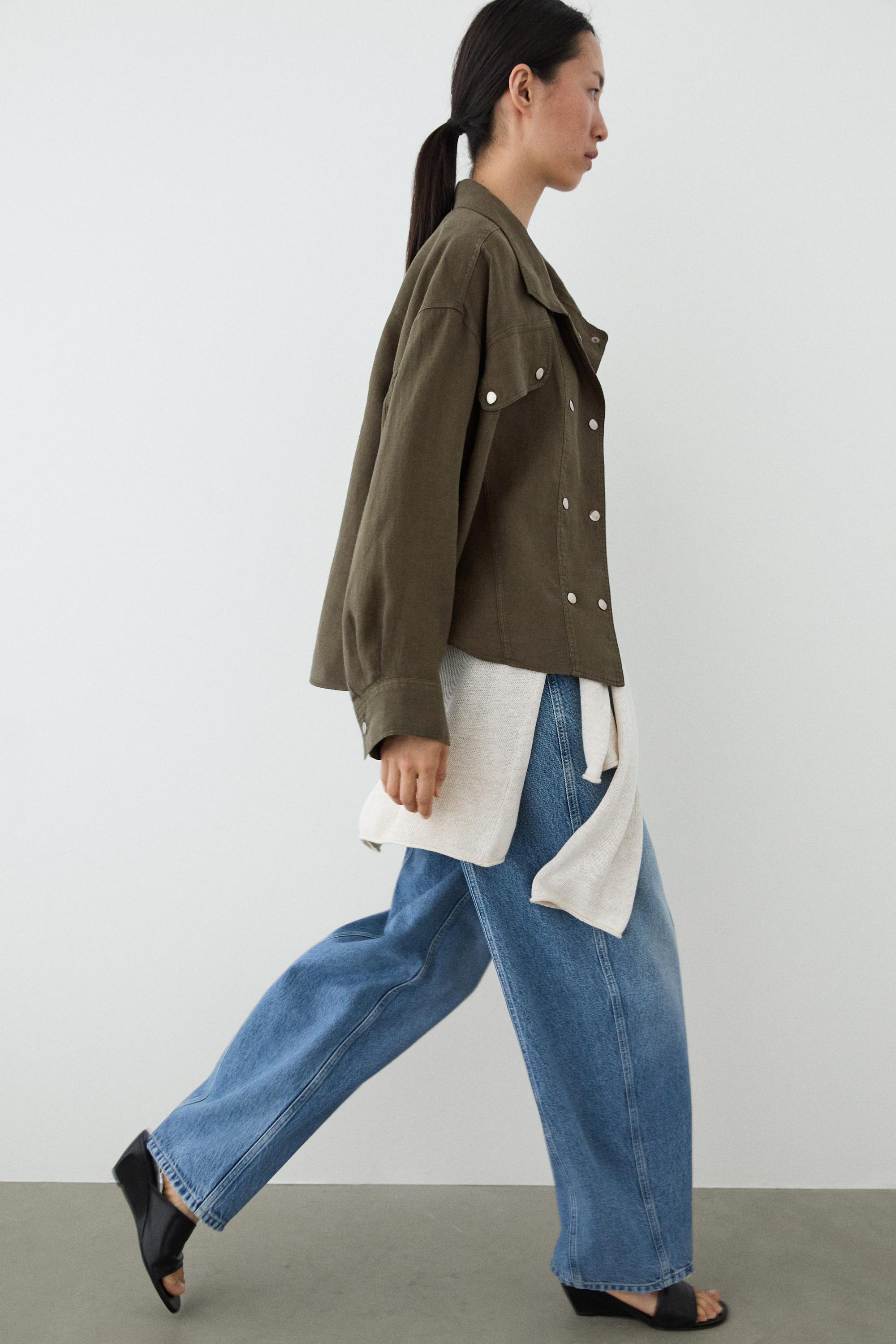 100% linen shirt with snap button detail — GREEN