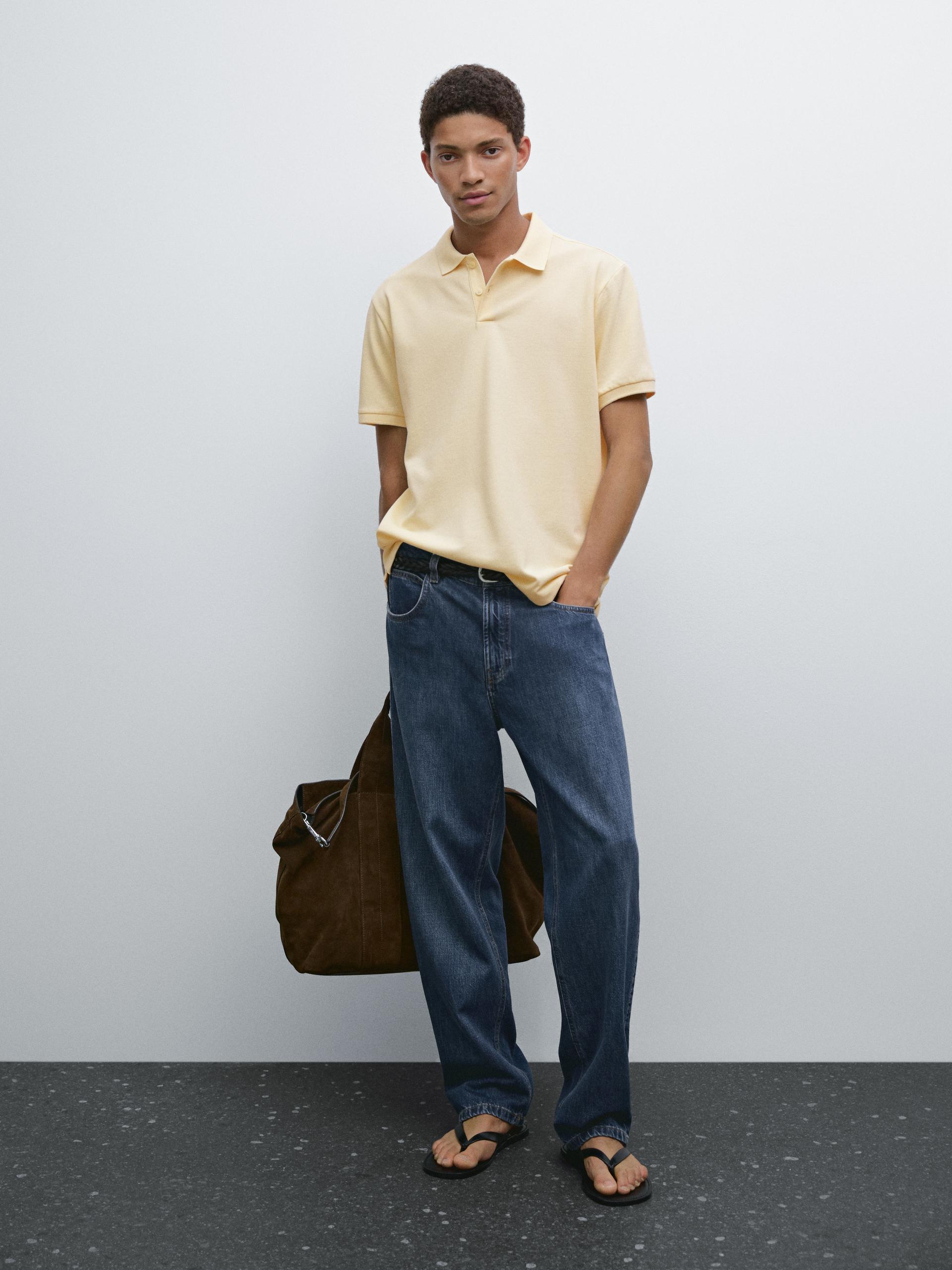 Polo Con Micro Struttura In Piqué E Cotone - Vaniglia - S - Massimo Dutti - Maschile