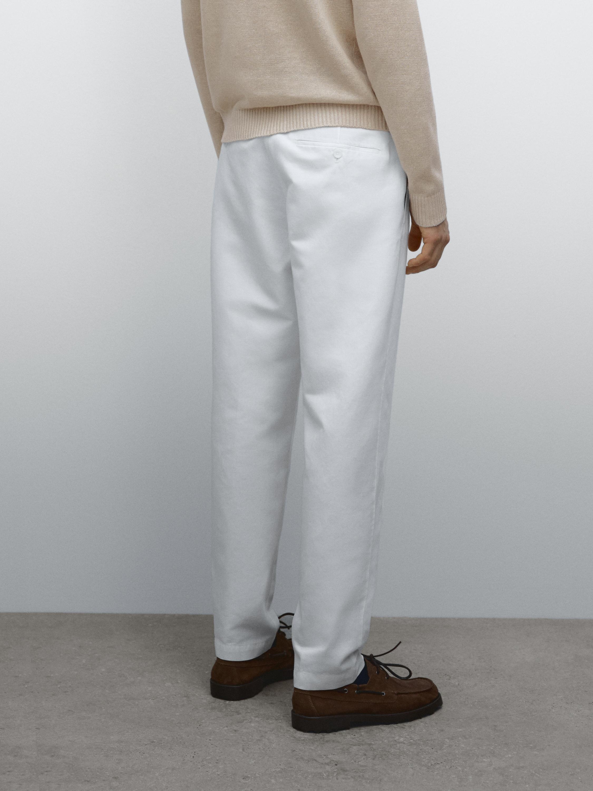 Cotton blend tapered fit trousers