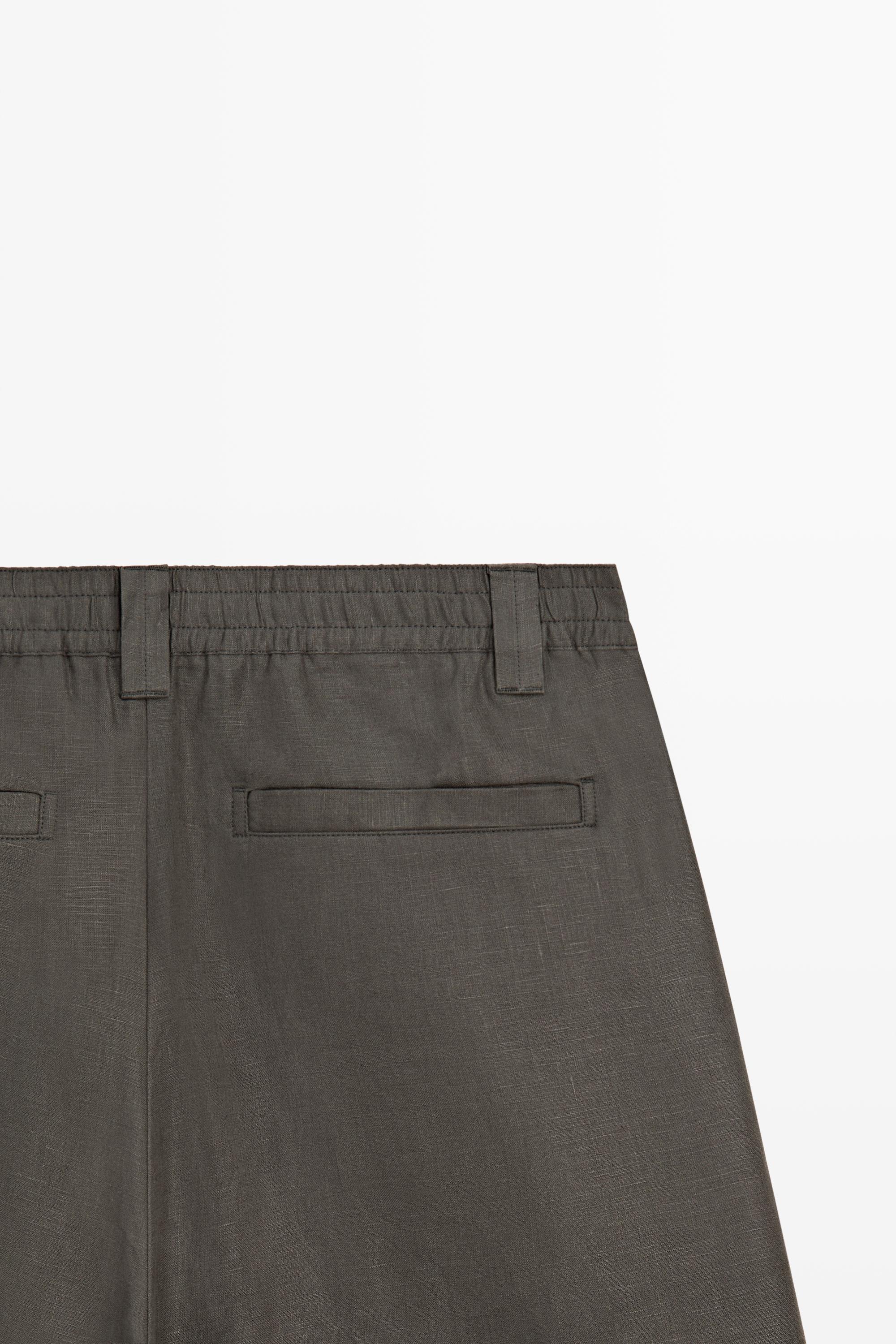 100% linen short Bermuda shorts — KHAKI