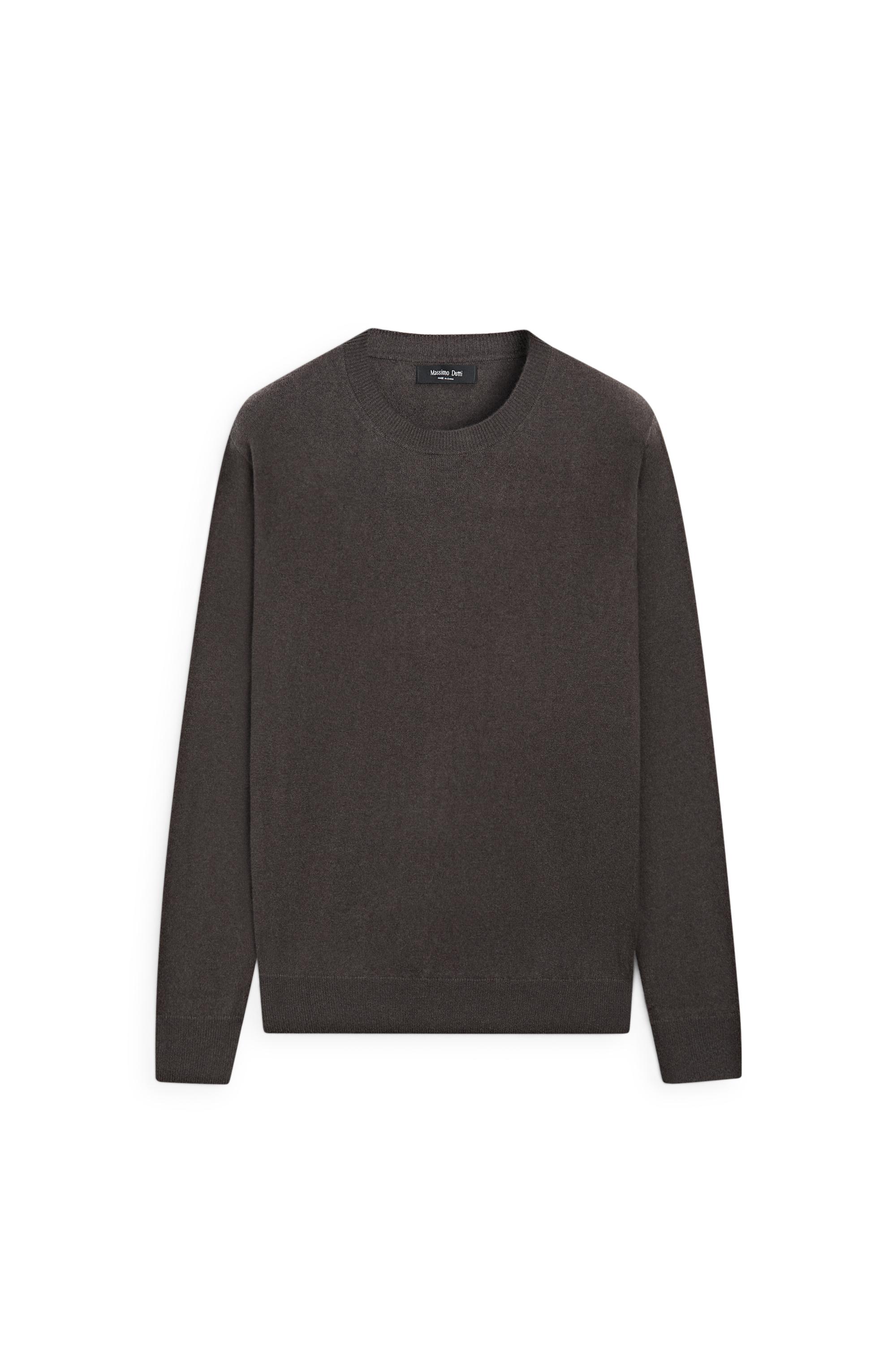 Wool blend round neck knit sweater — BROWN