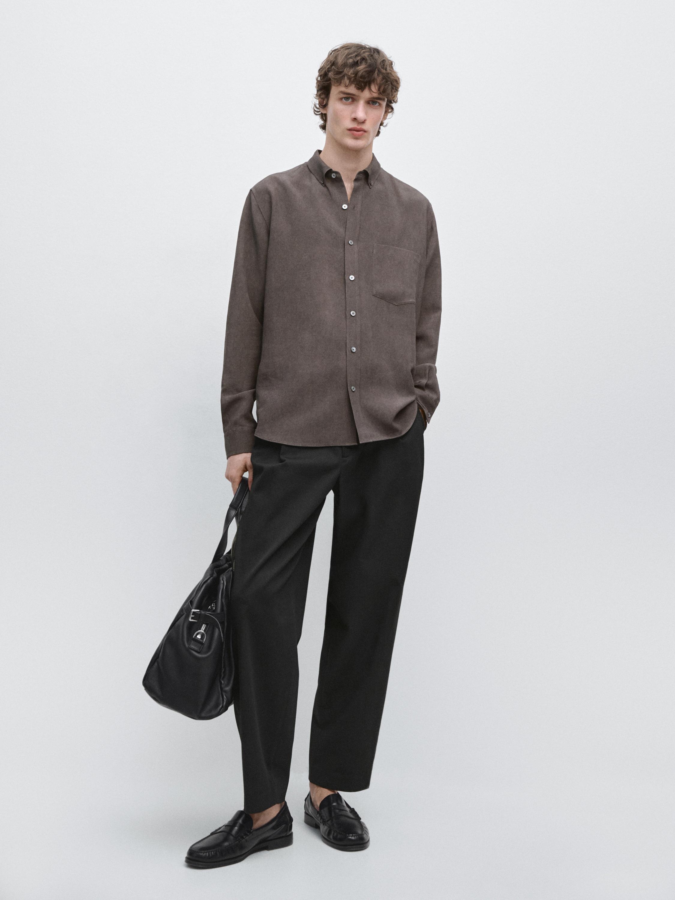 Flowing regular fit shirt with pocket — AUBERGINE