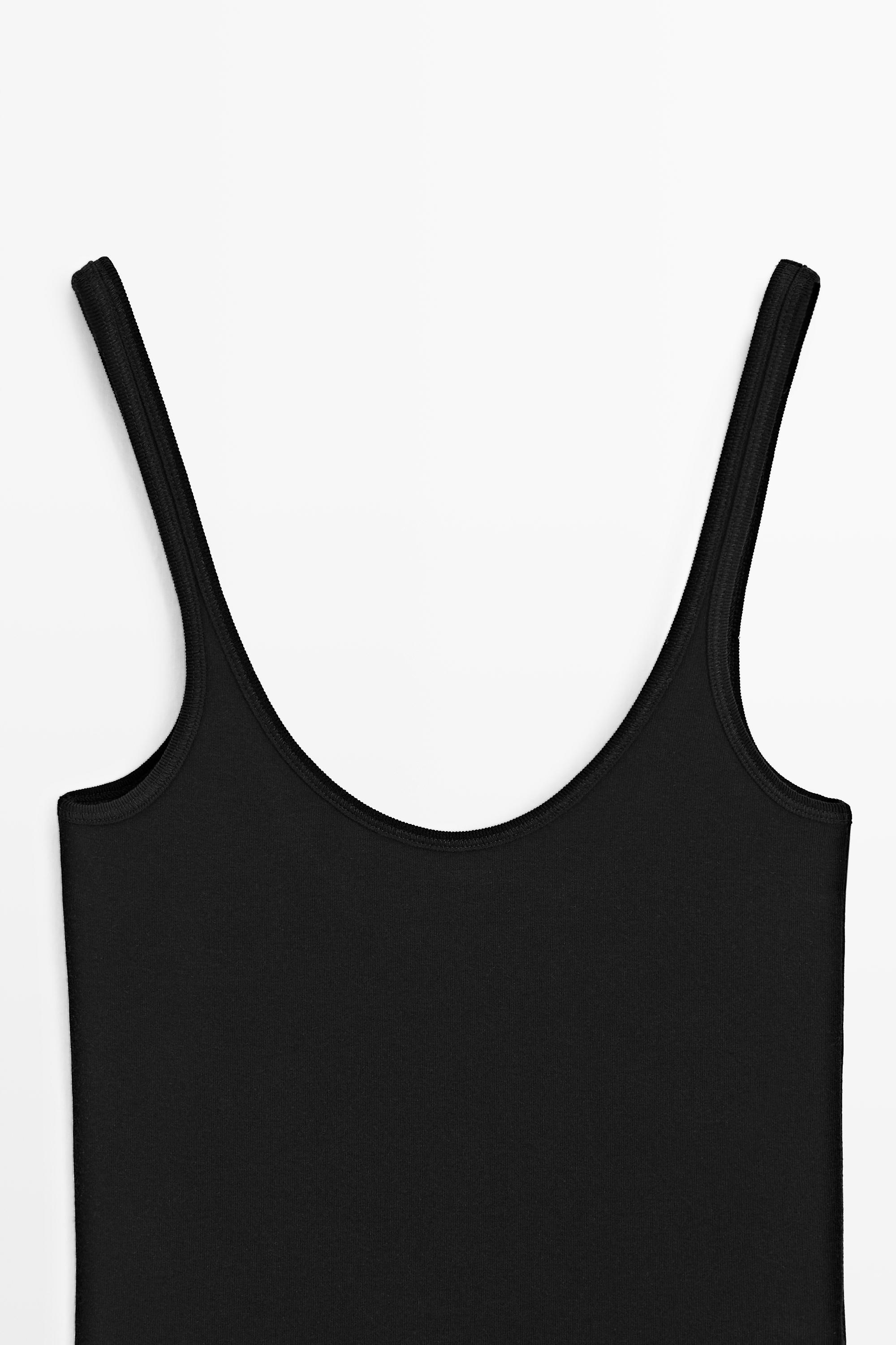 Strappy cotton blend top — BLACK