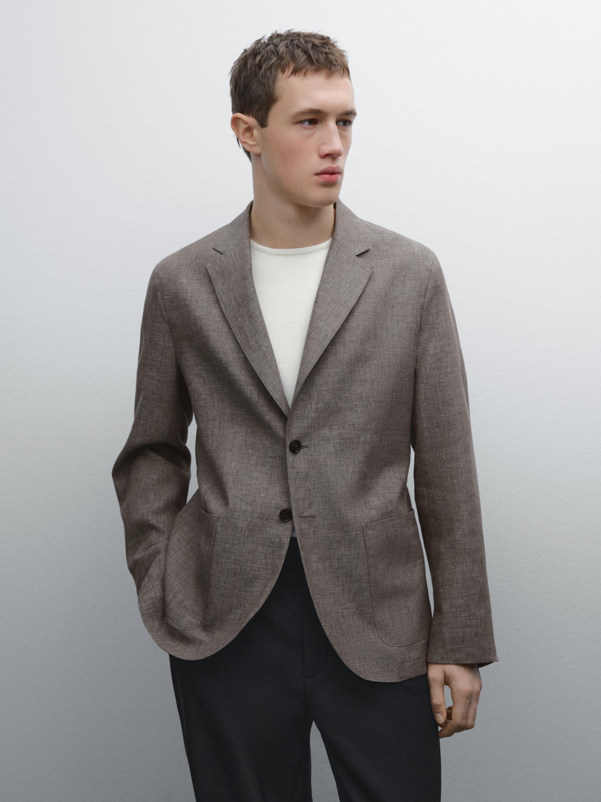 Blazer Texturé En Lin Mélangé - Beige - 50 - Massimo Dutti - Homme