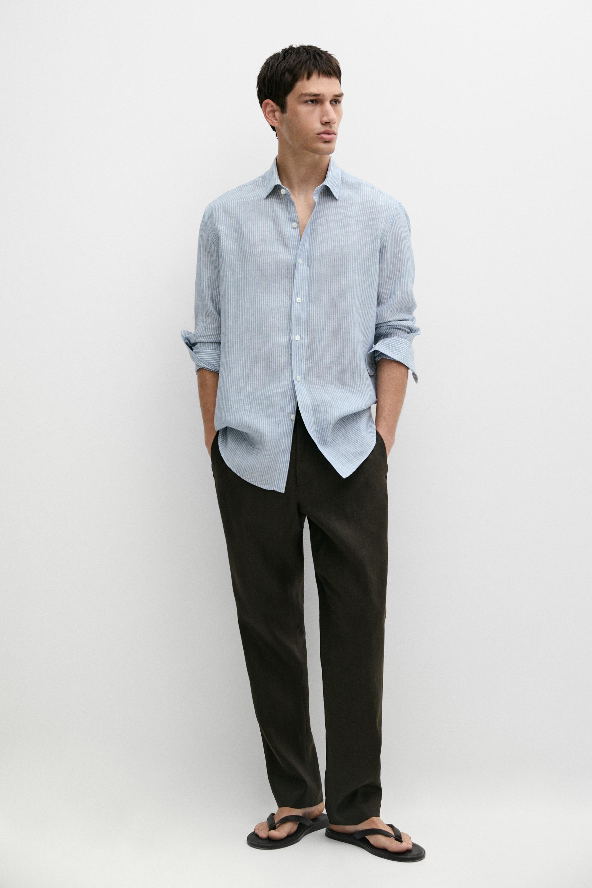 100% linen shirt with discontinuous stripes
