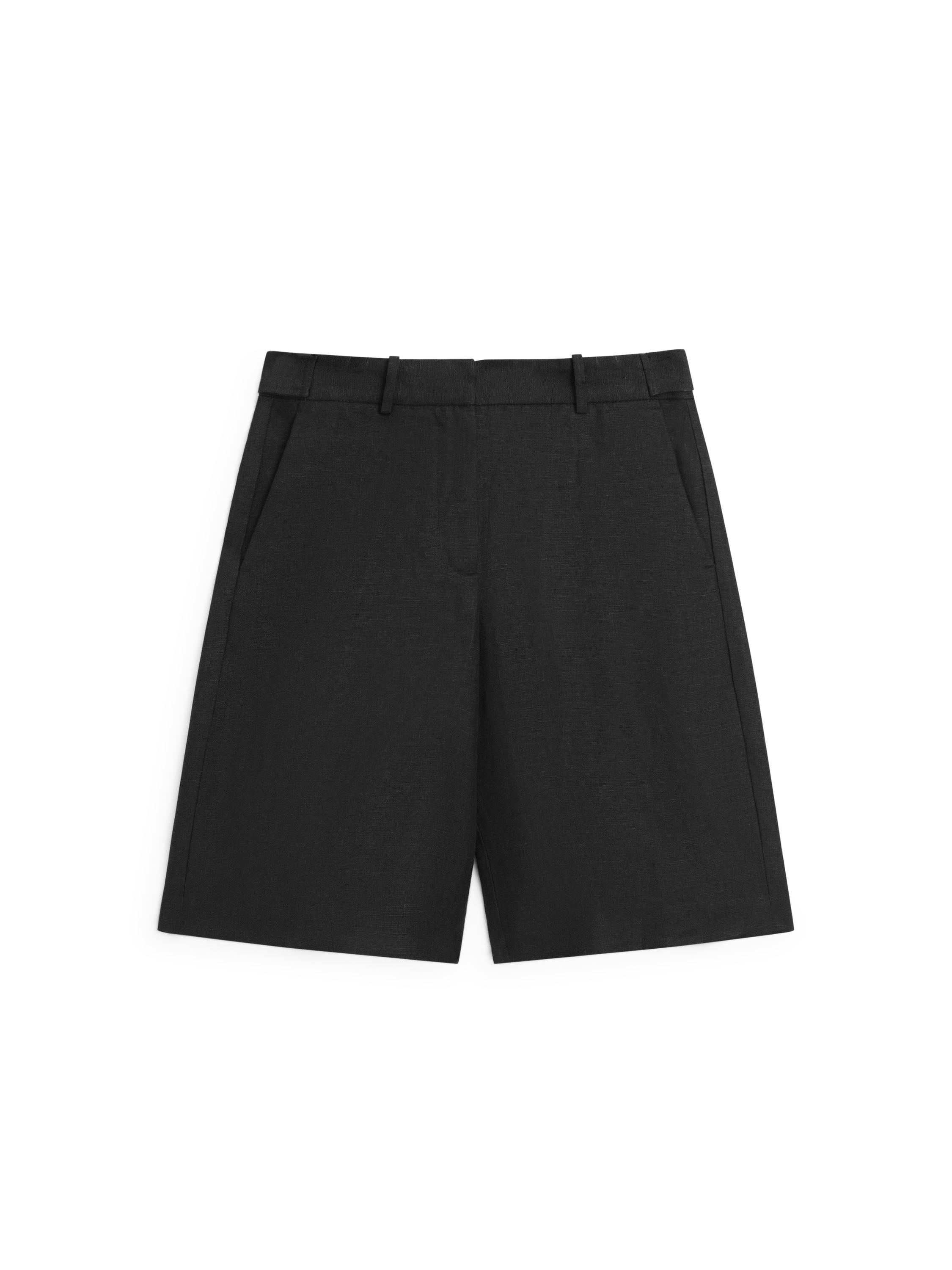 Long linen Bermuda shorts — BLACK