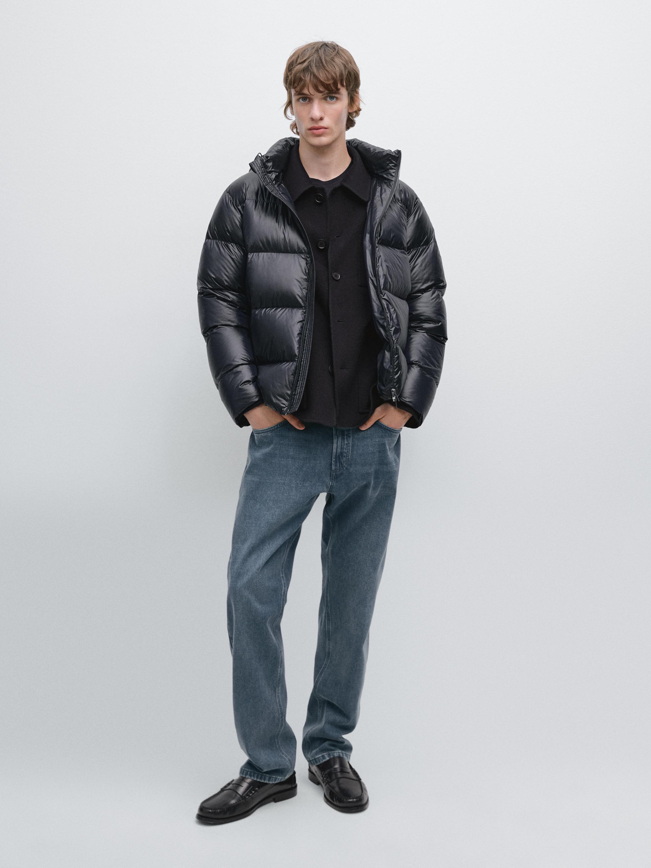 Water-repellent satin puffer jacket