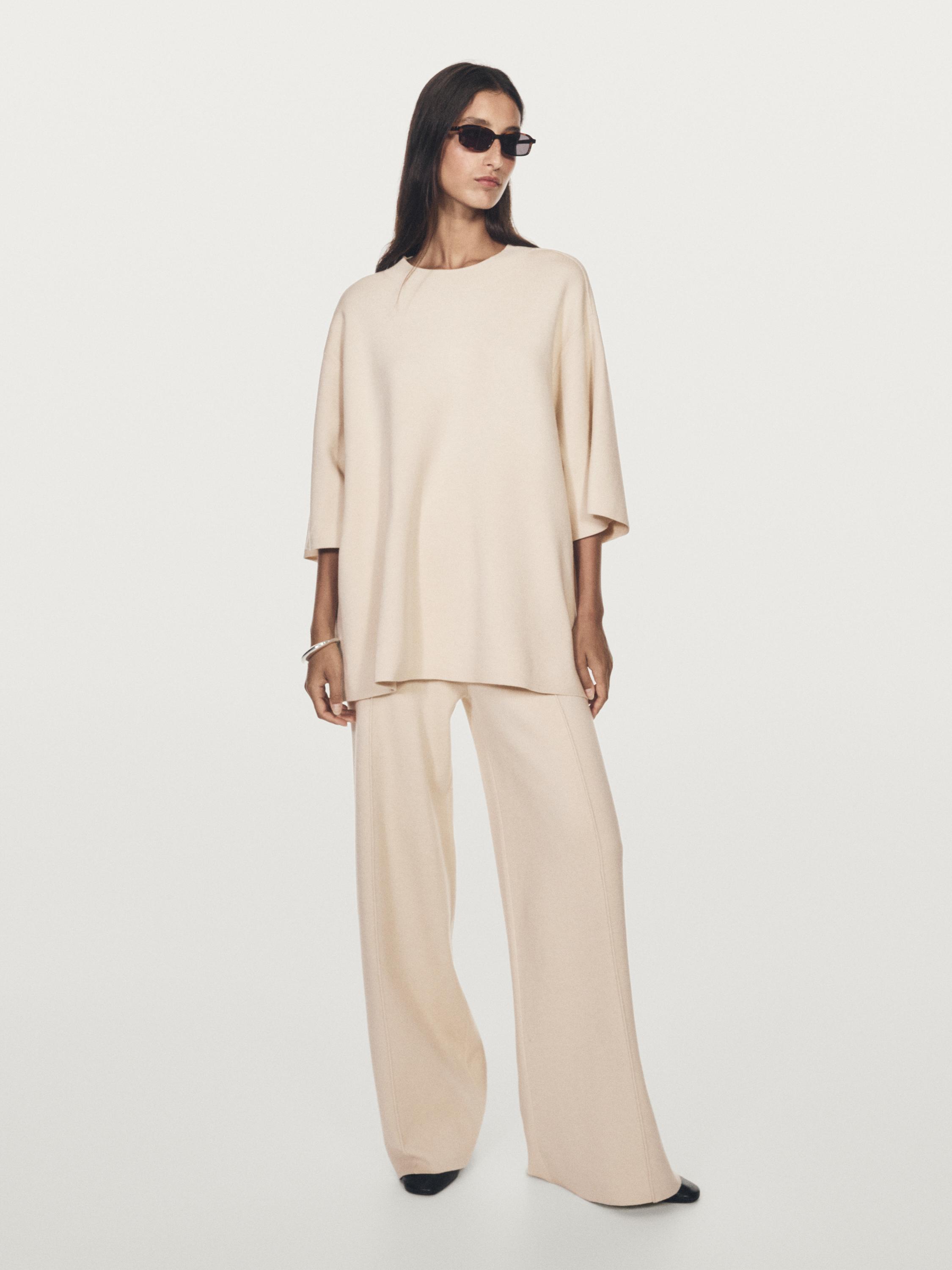Wide-leg knit trousers with seam detail