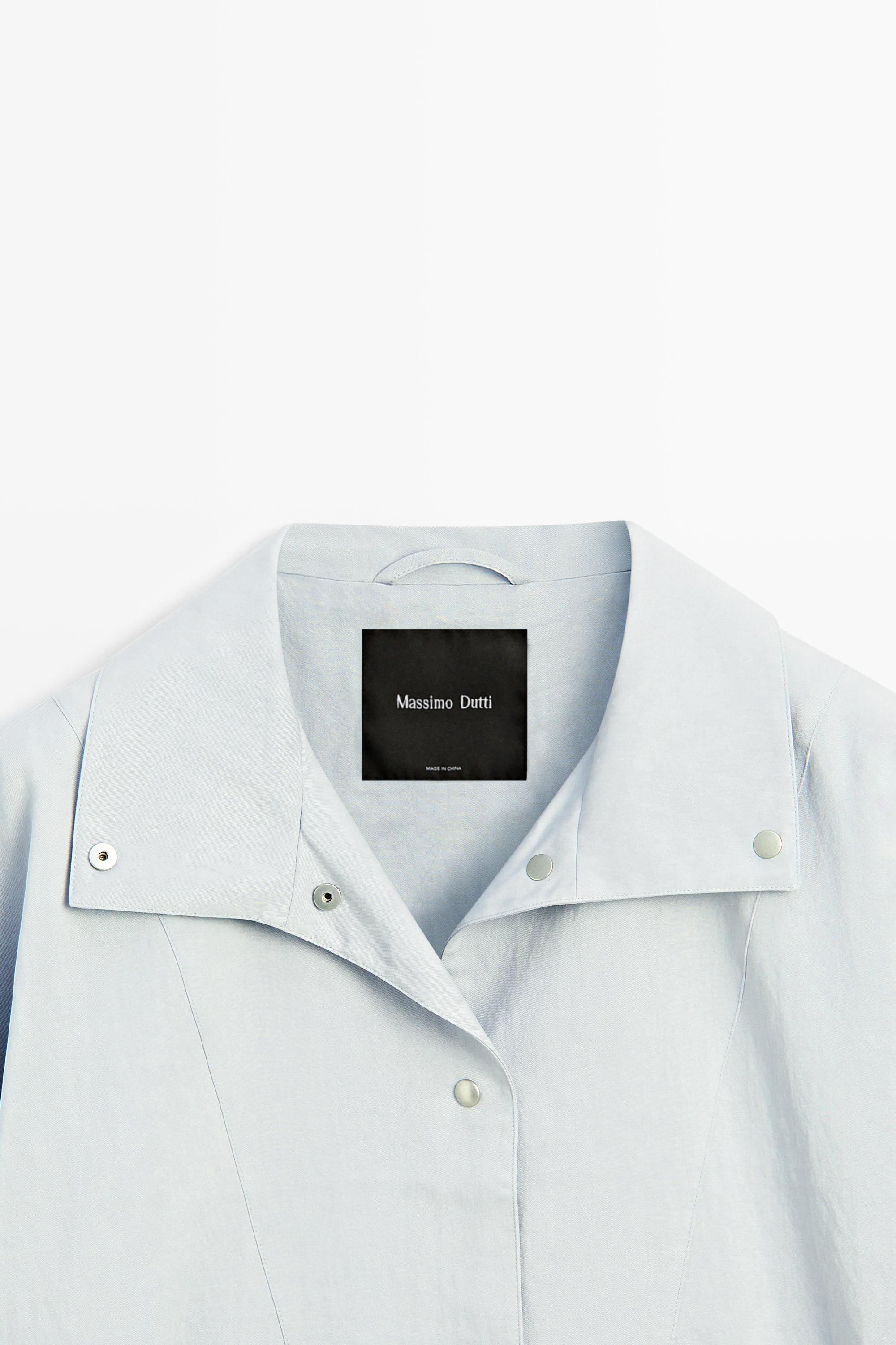 High collar bomber jacket with pocket details — Light blue