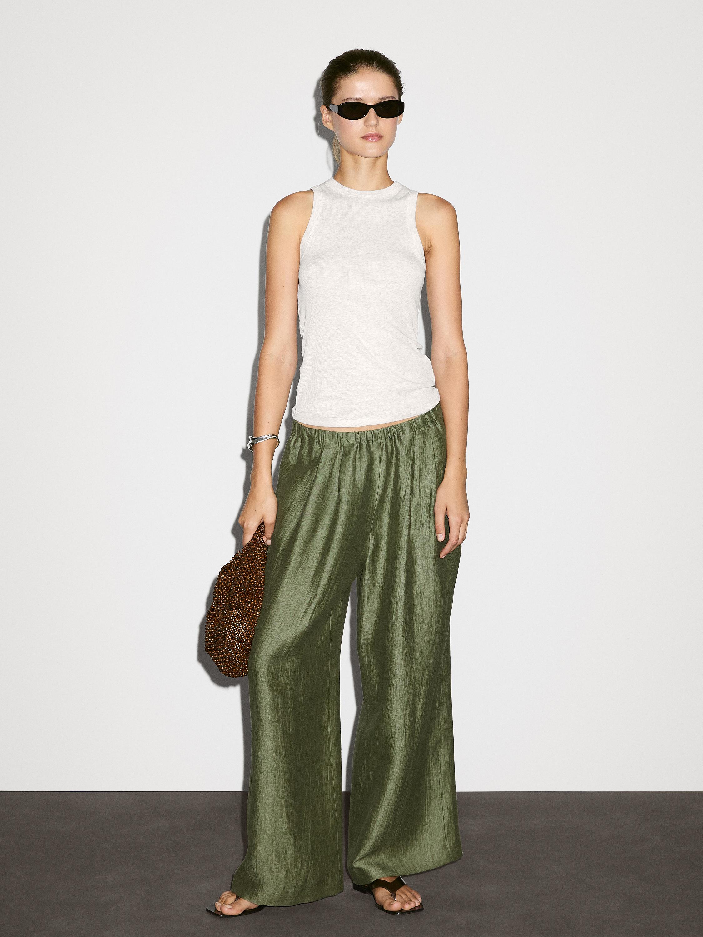 Straight fit flowing linen blend trousers