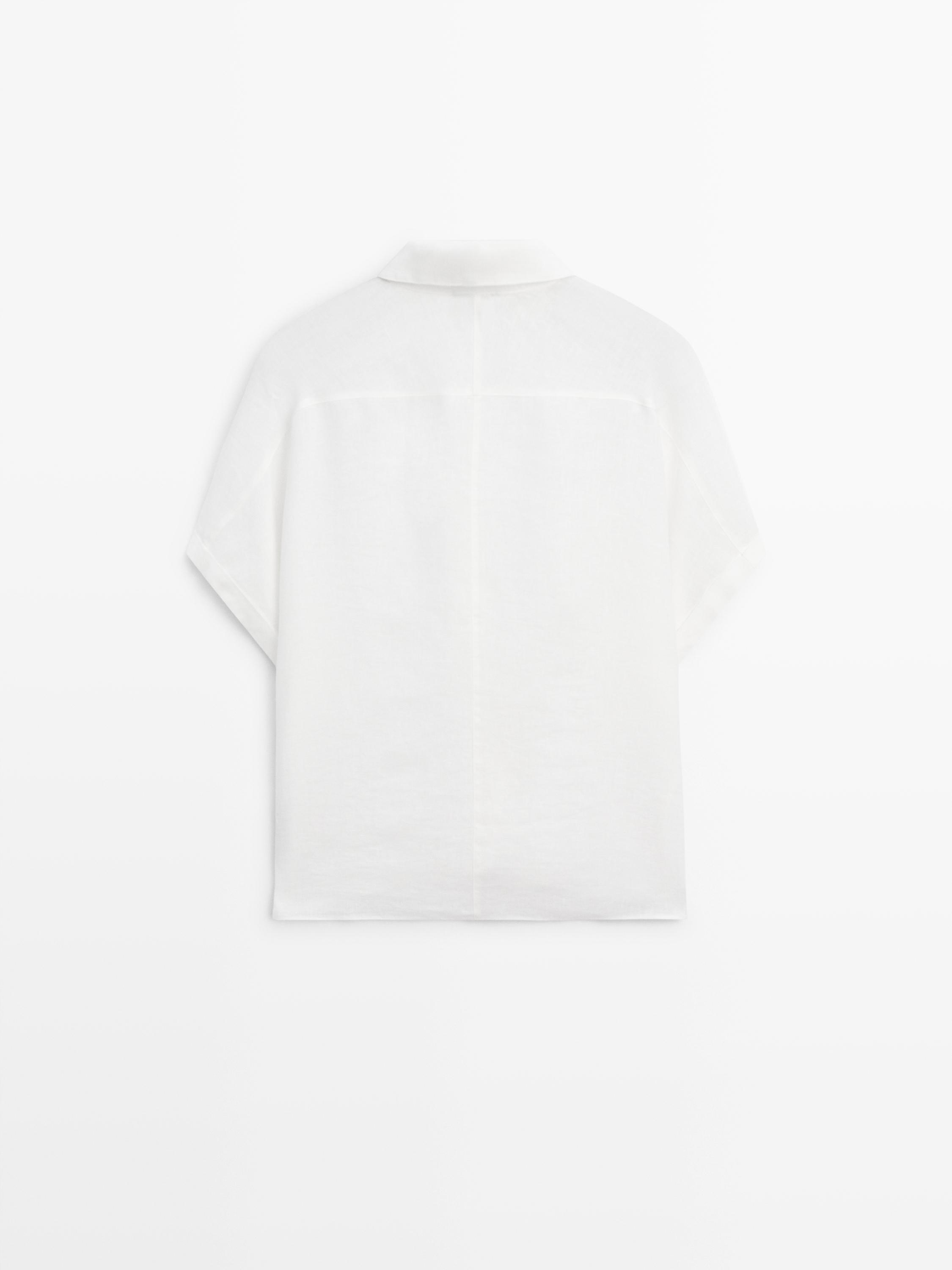 100% linen short sleeve shirt — WHITE
