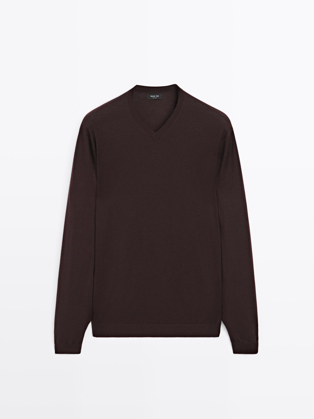 Massimo Dutti - Heren - Gebreide Trui Van Wolmix - Bordeaux - Xxl