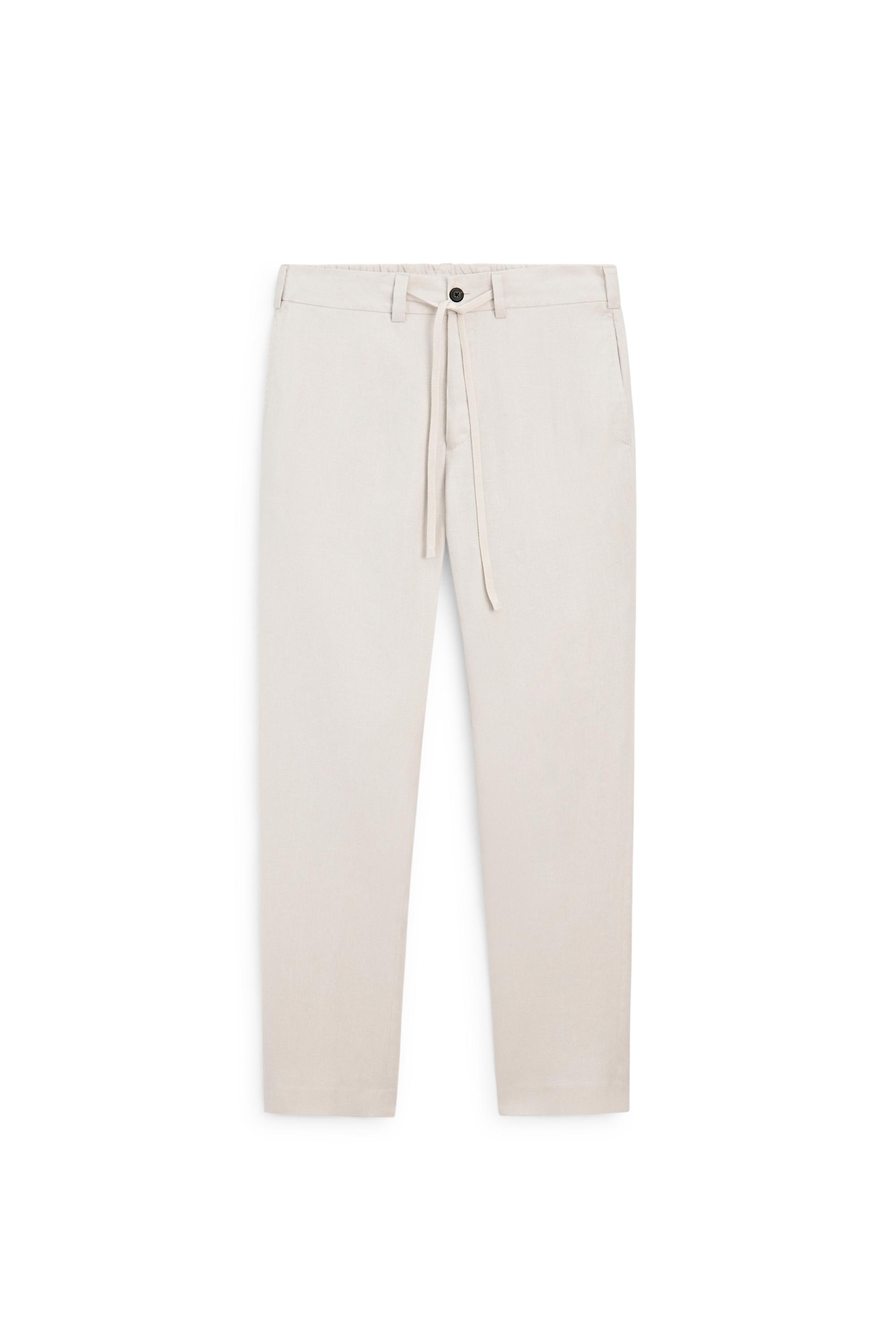 100% linen trousers with elasticated waist — Light Beige