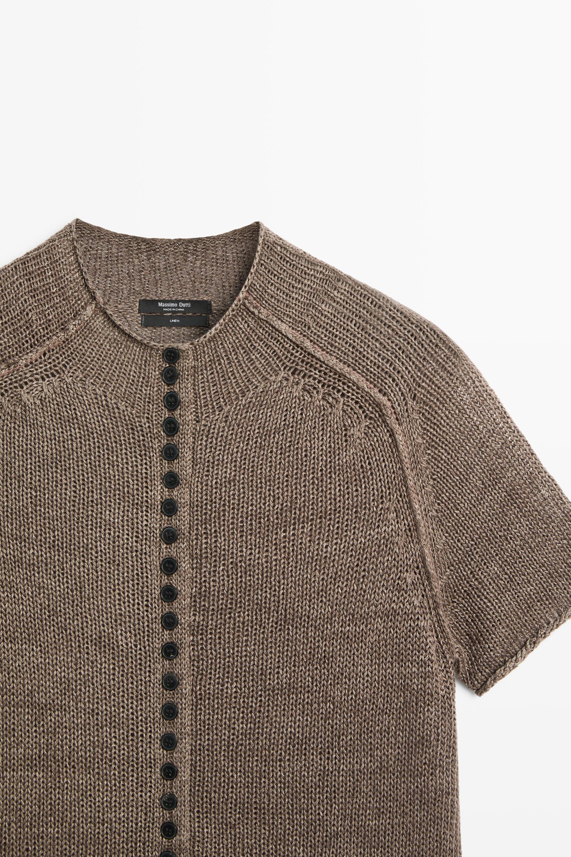Strickcardigan aus 100 % Leinen mit Knopfleiste