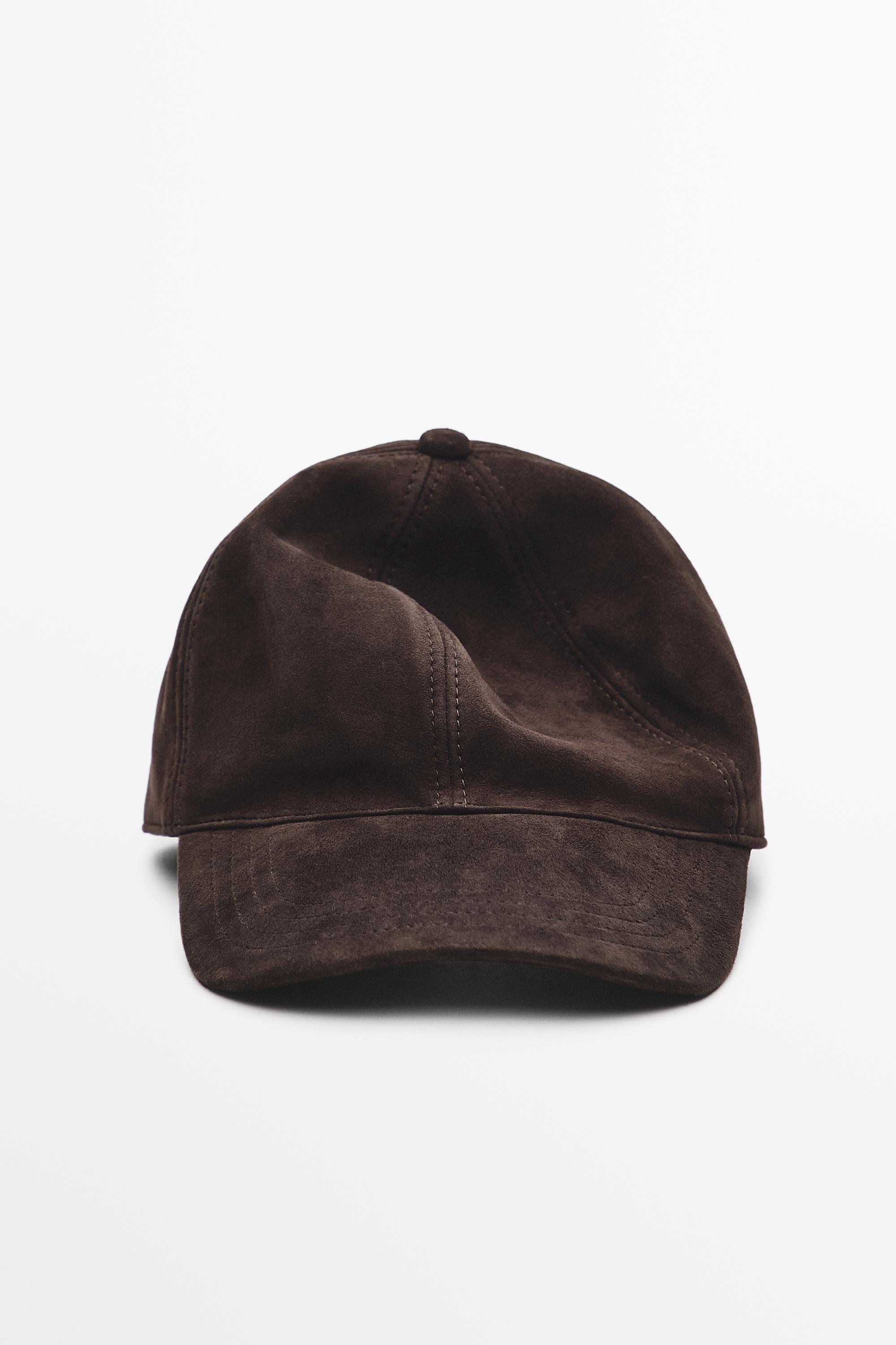 Suede leather cap — BROWN