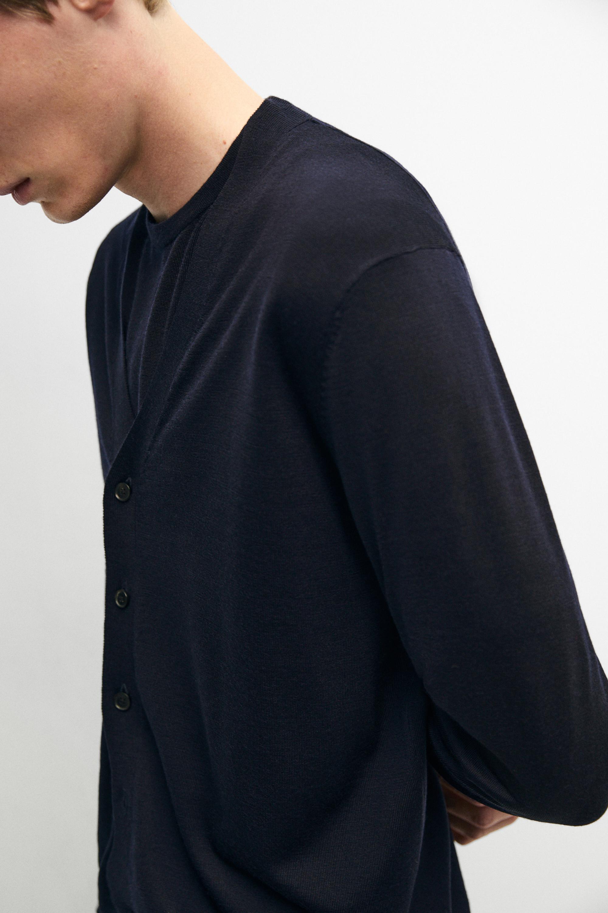 Merino wool button-up cardigan — NAVY BLUE