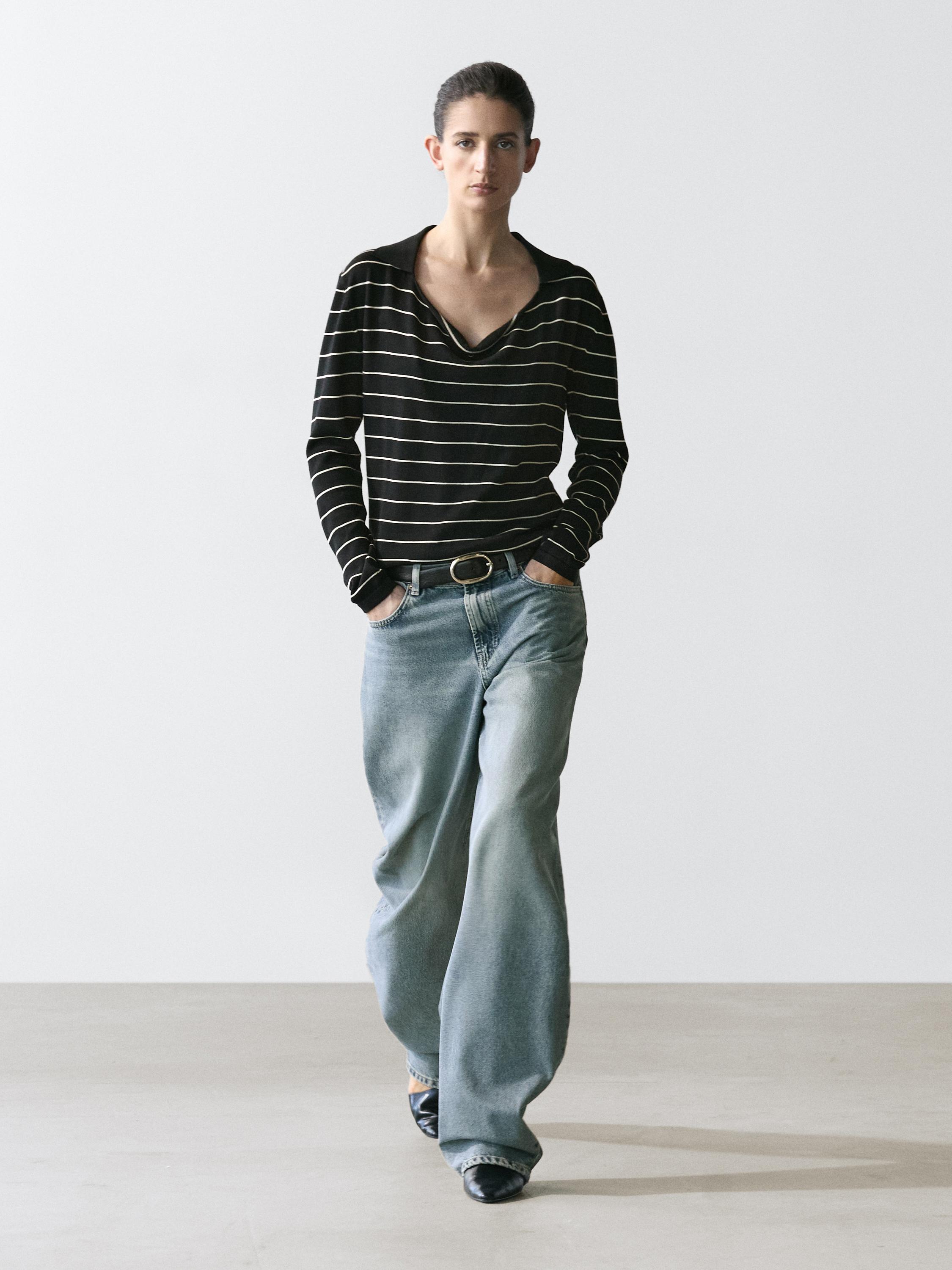 Cotton striped polo knit jumper