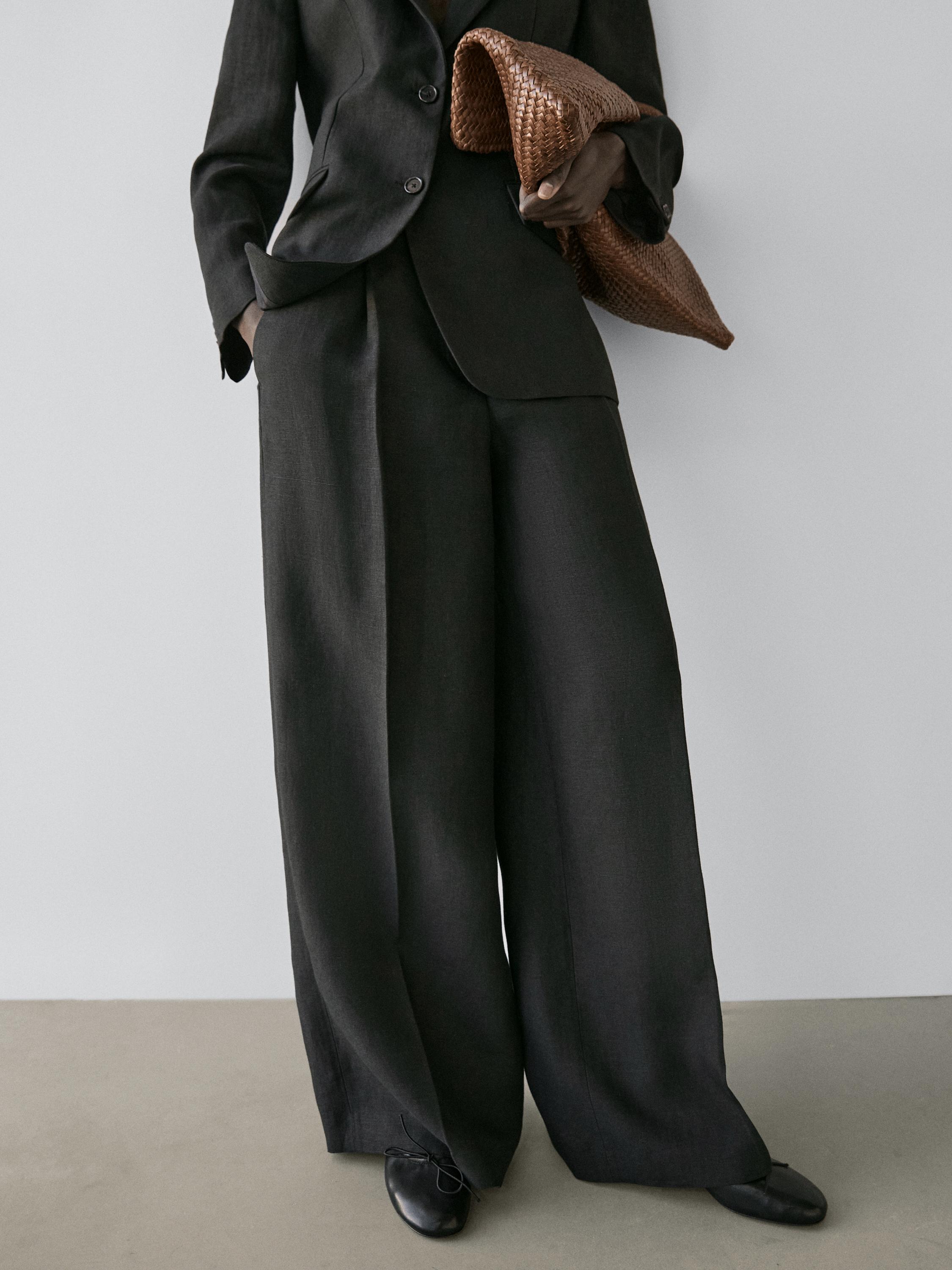 Flowing linen suit trousers — BLACK