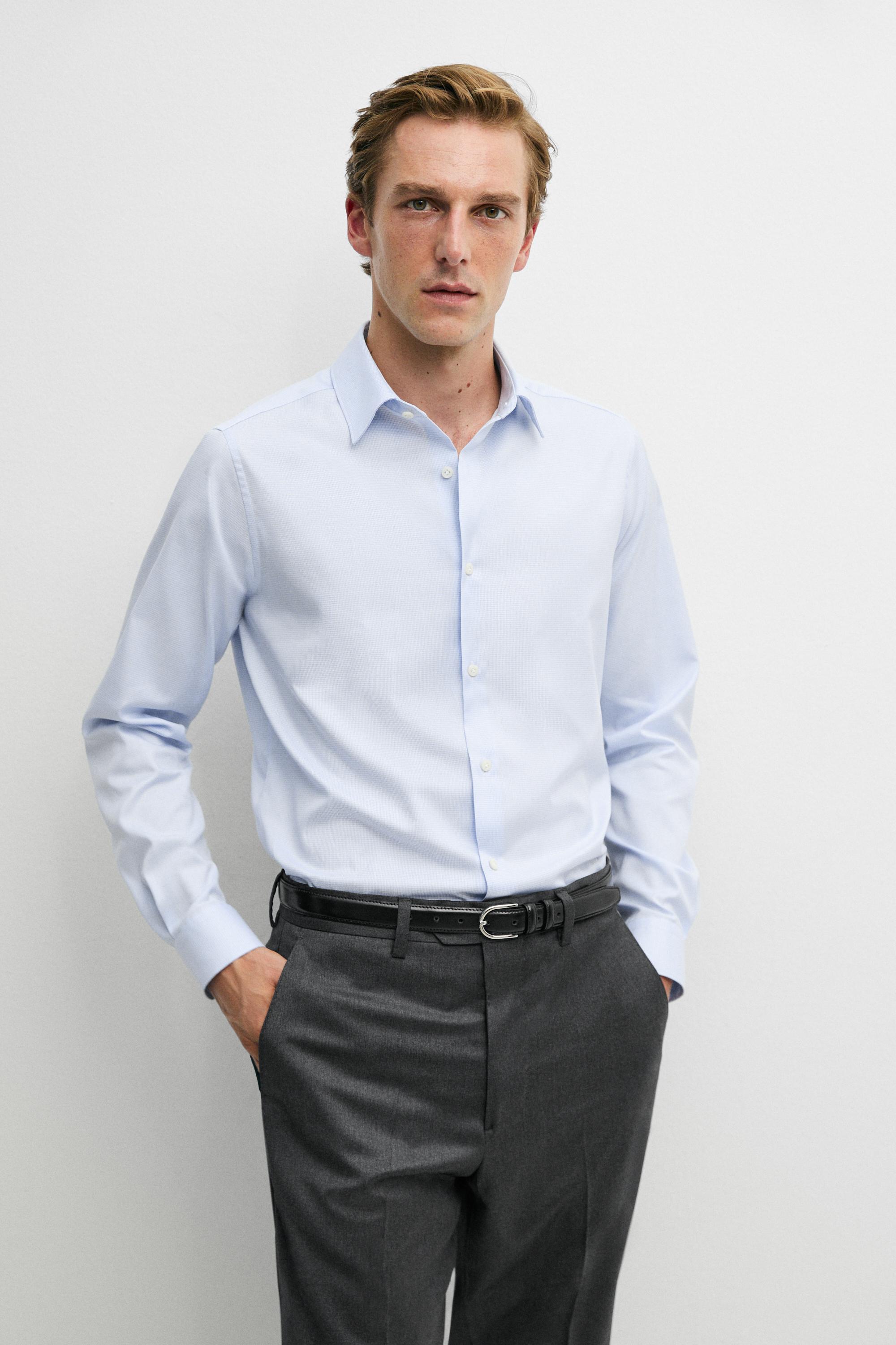 Slim fit micro-check tailored fit shirt — SKY BLUE