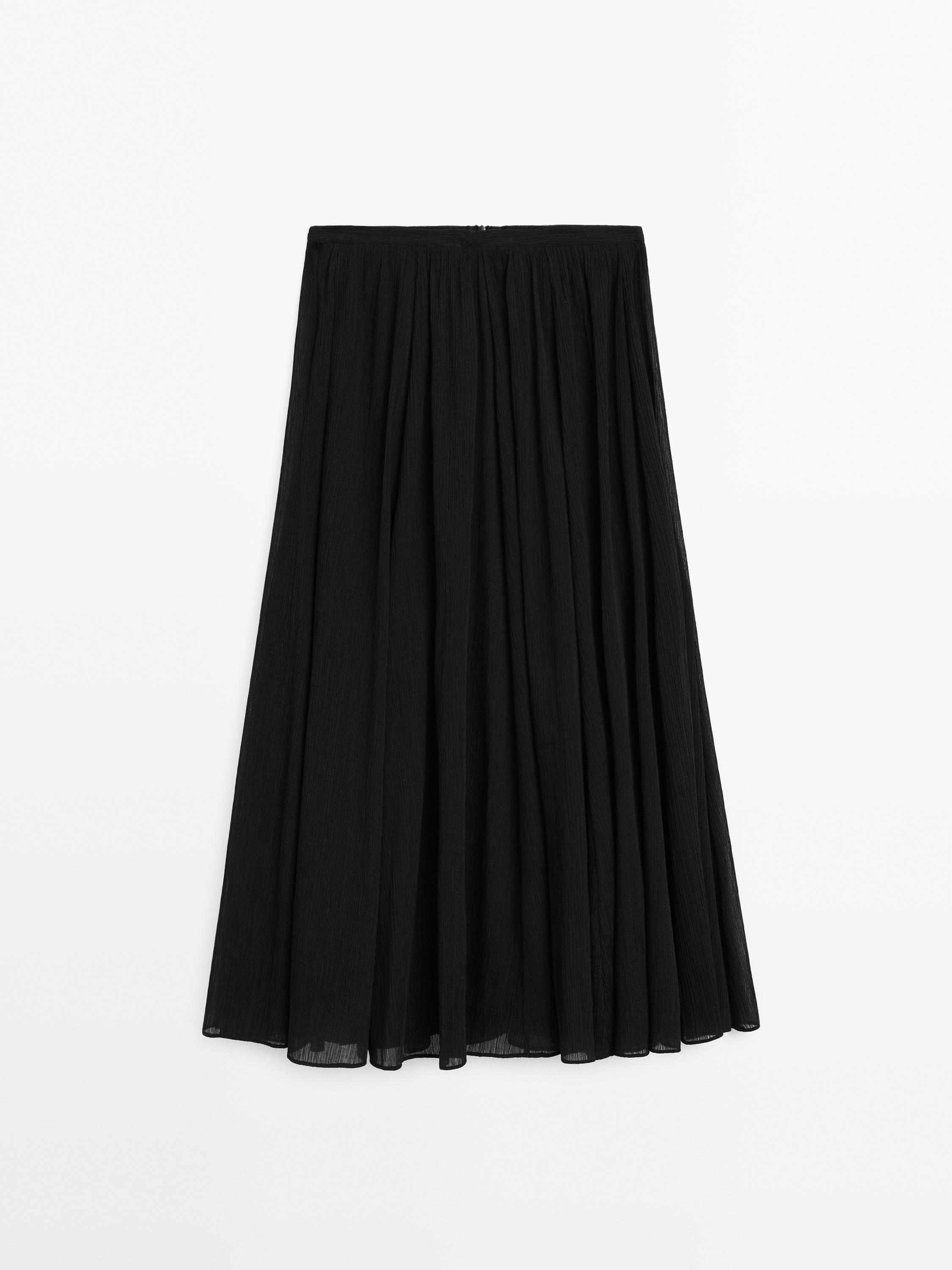Voluminous pleated midi skirt