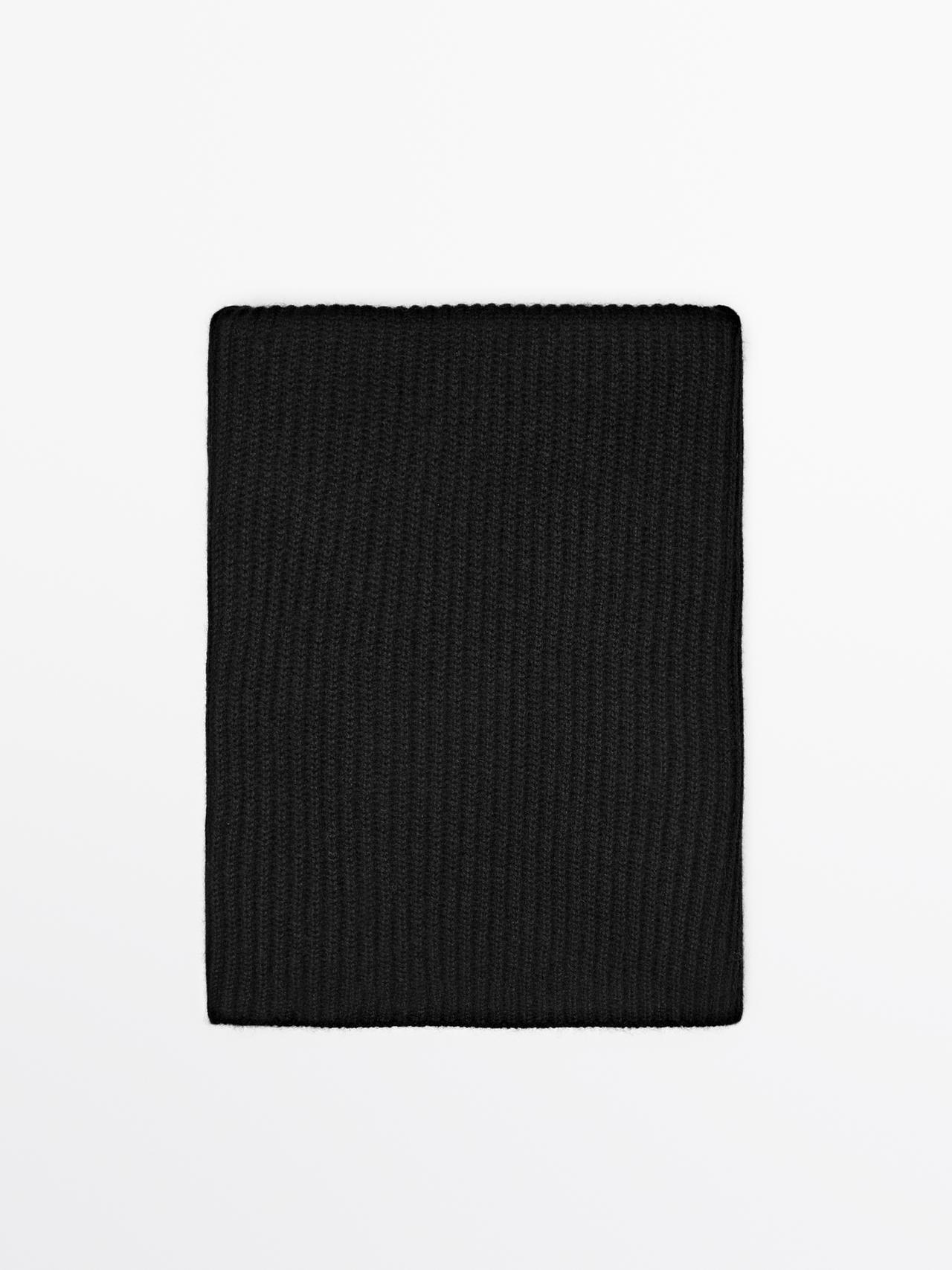 Massimo Dutti - Herre - Tørklæde I Ribstof Af 100 % Kashmir - Sort - 01
