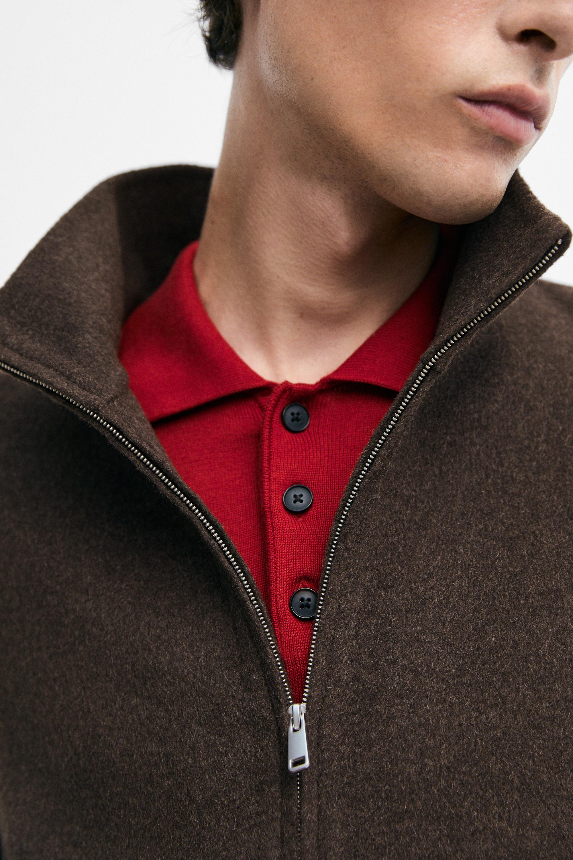 Wool blend double-fabric jacket with stand collar — BROWN