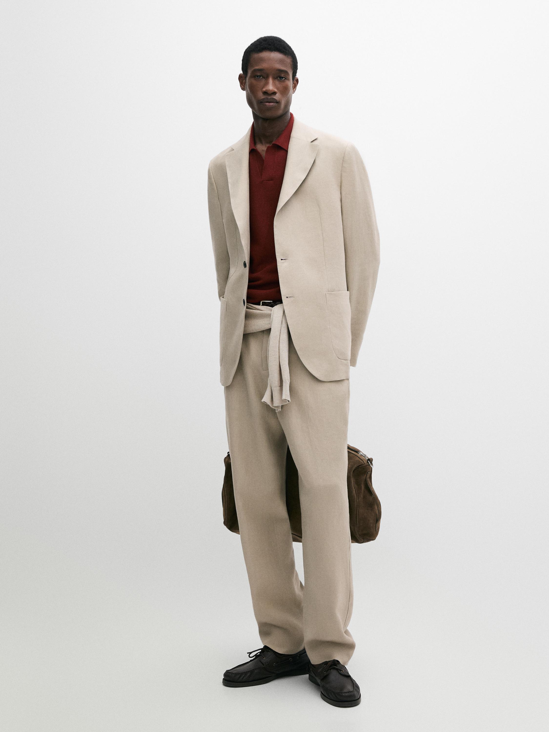 100% linen suit blazer — BEIGE