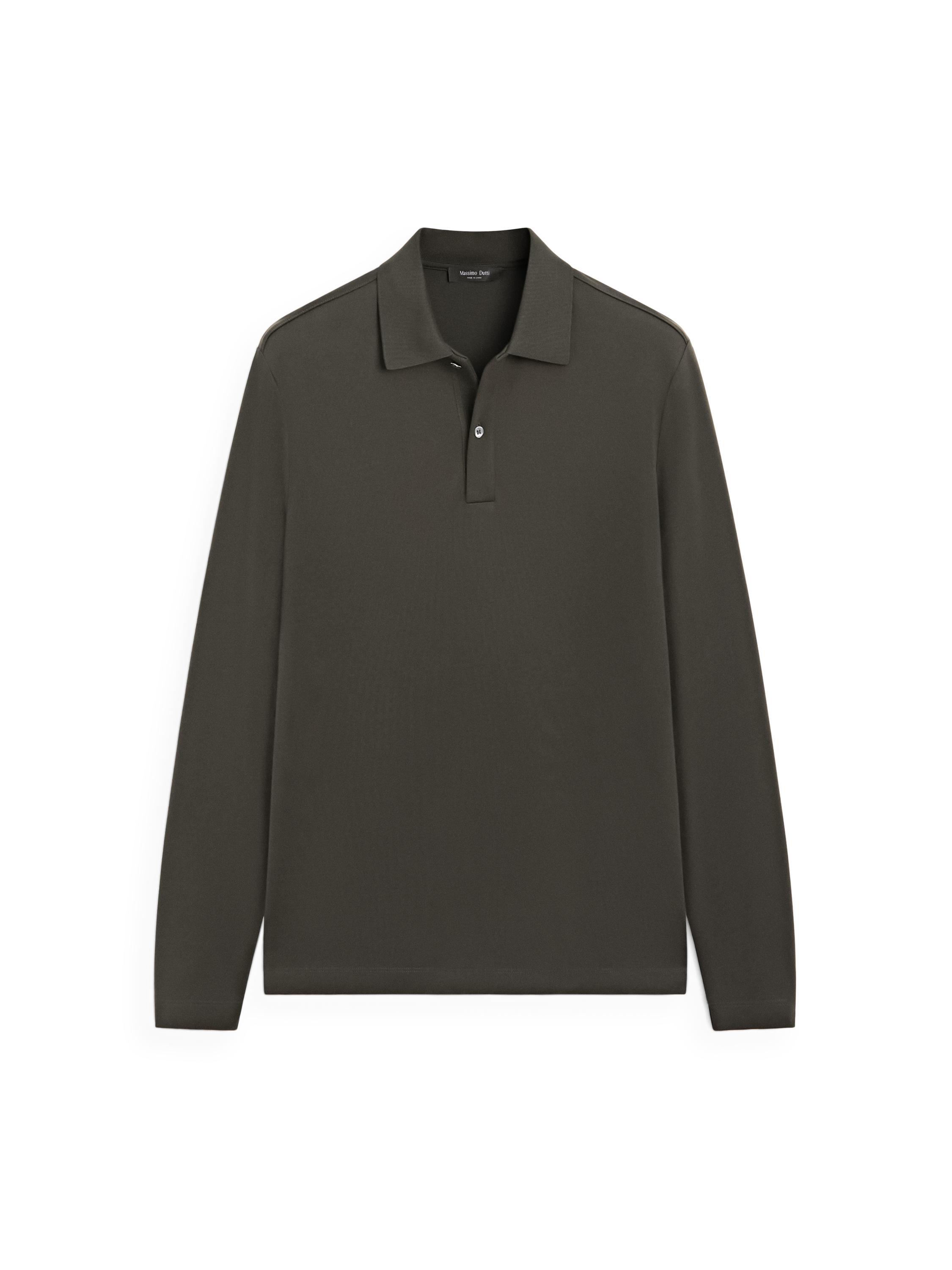 Long sleeve polo shirt with ribbed detail — CHARCOAL GREY