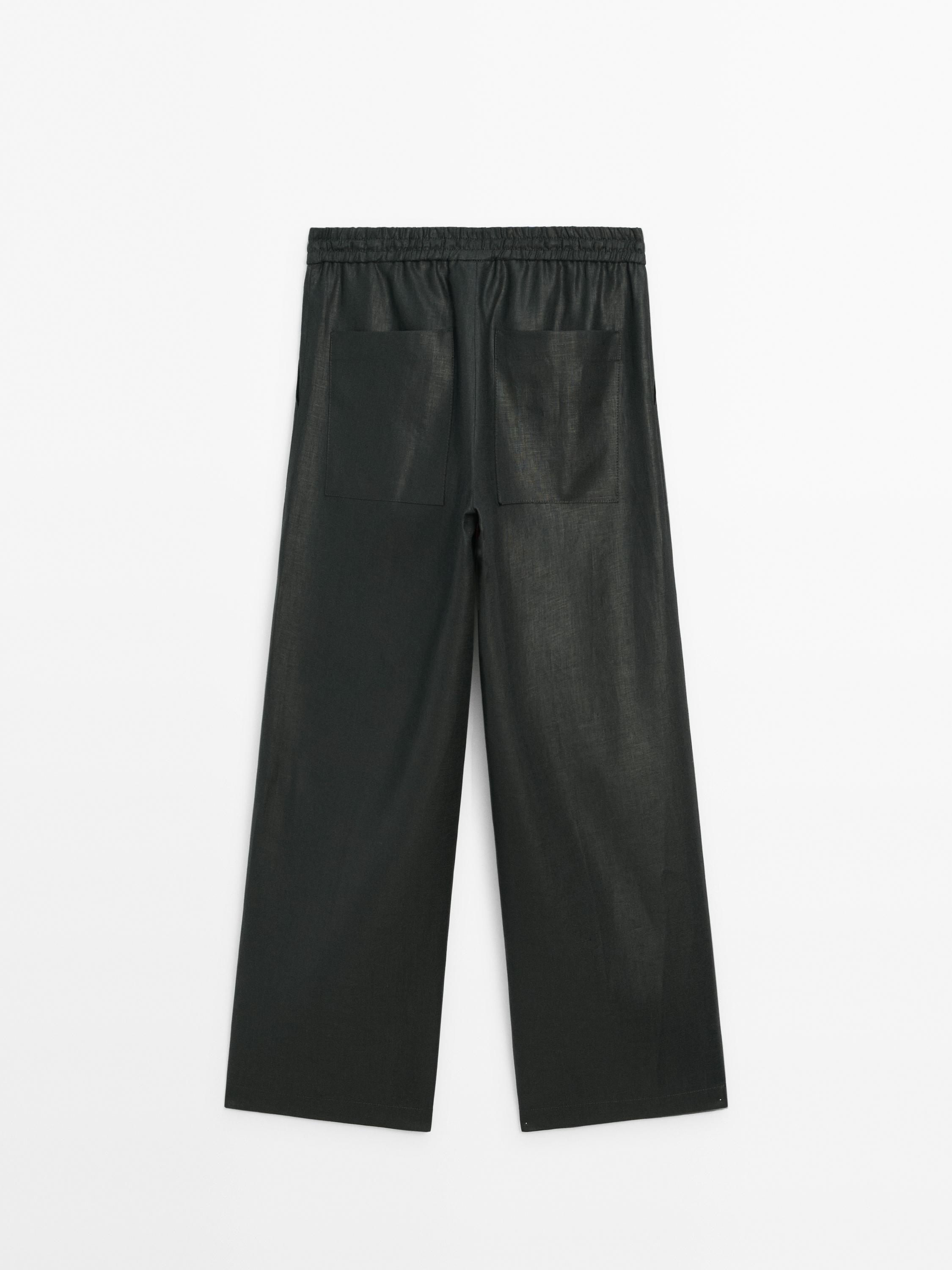 Waxed 100% linen wide-leg jogger trousers