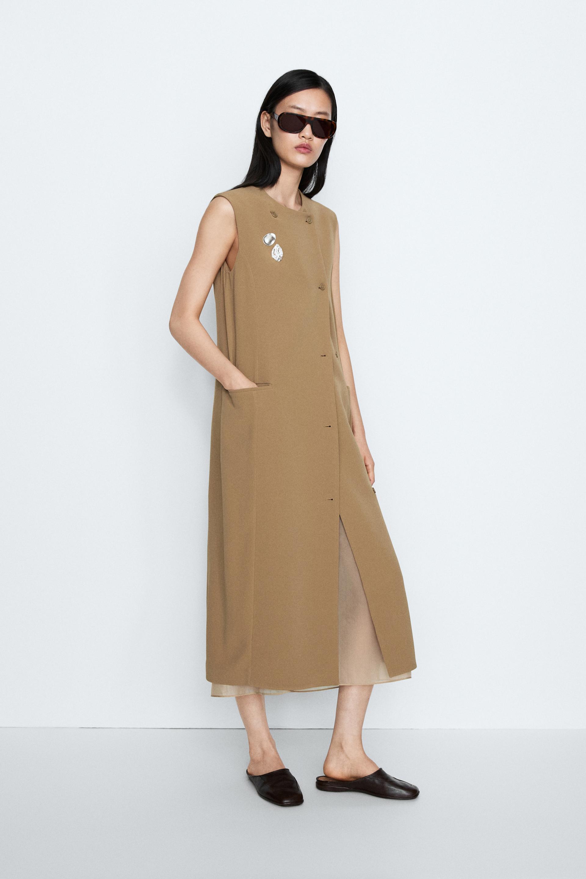 Vestito Midi Incrociato Con Tasche - Studio - Caramello - M - Massimo Dutti - Femminile